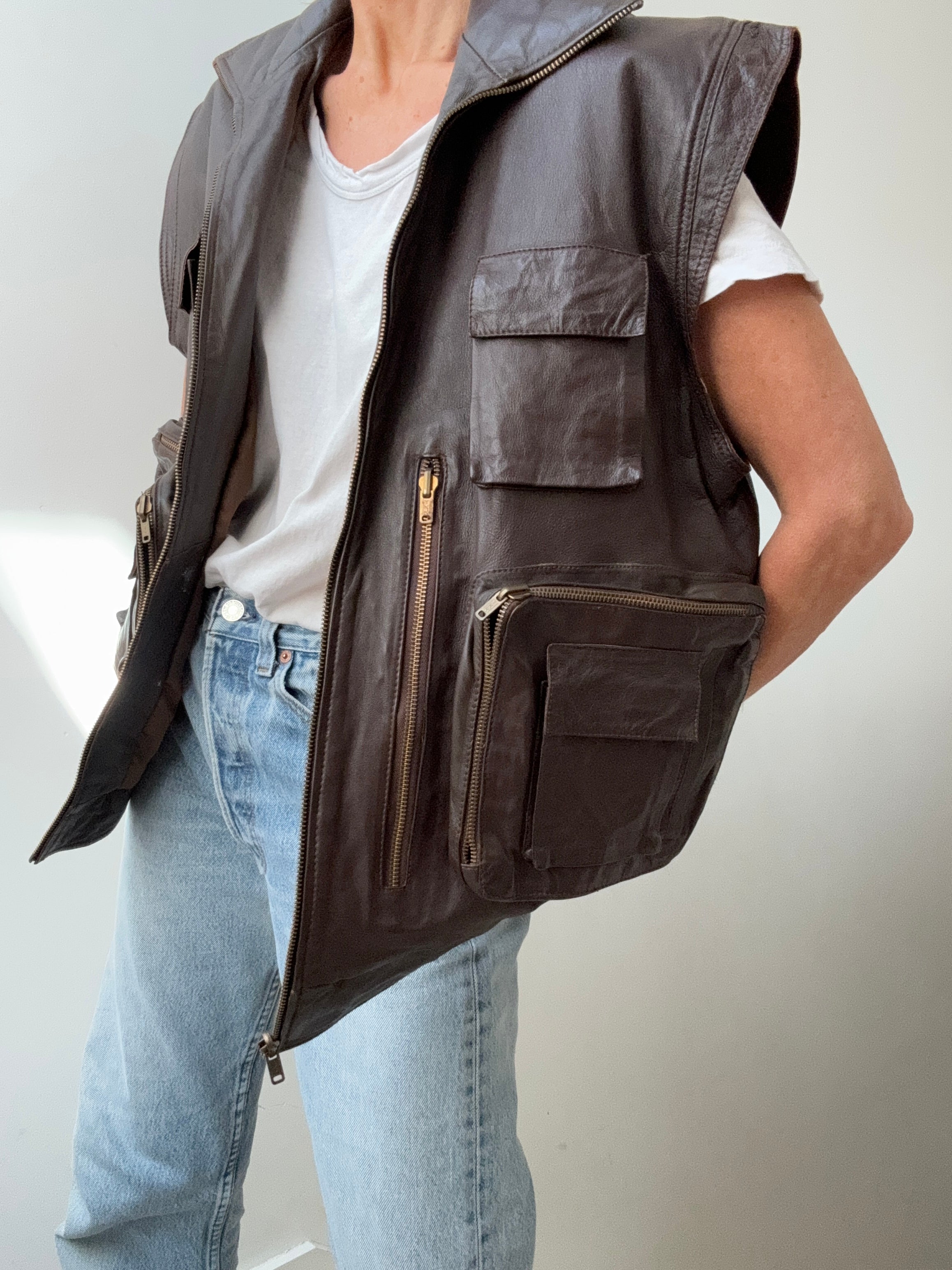 Future Nomads Vests Large Vintage Leather Chocolate Vest