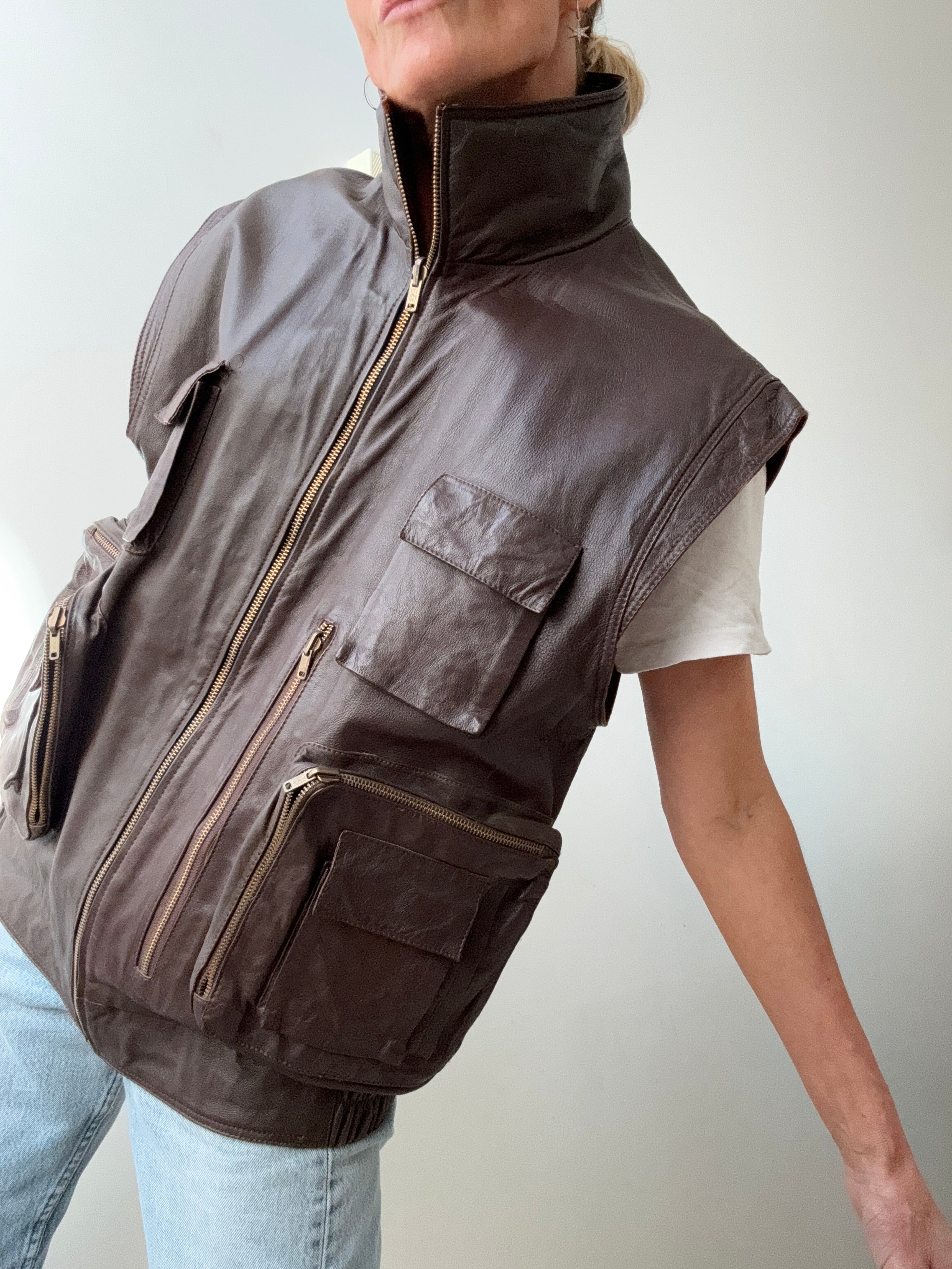 Future Nomads Vests Large Vintage Leather Chocolate Vest
