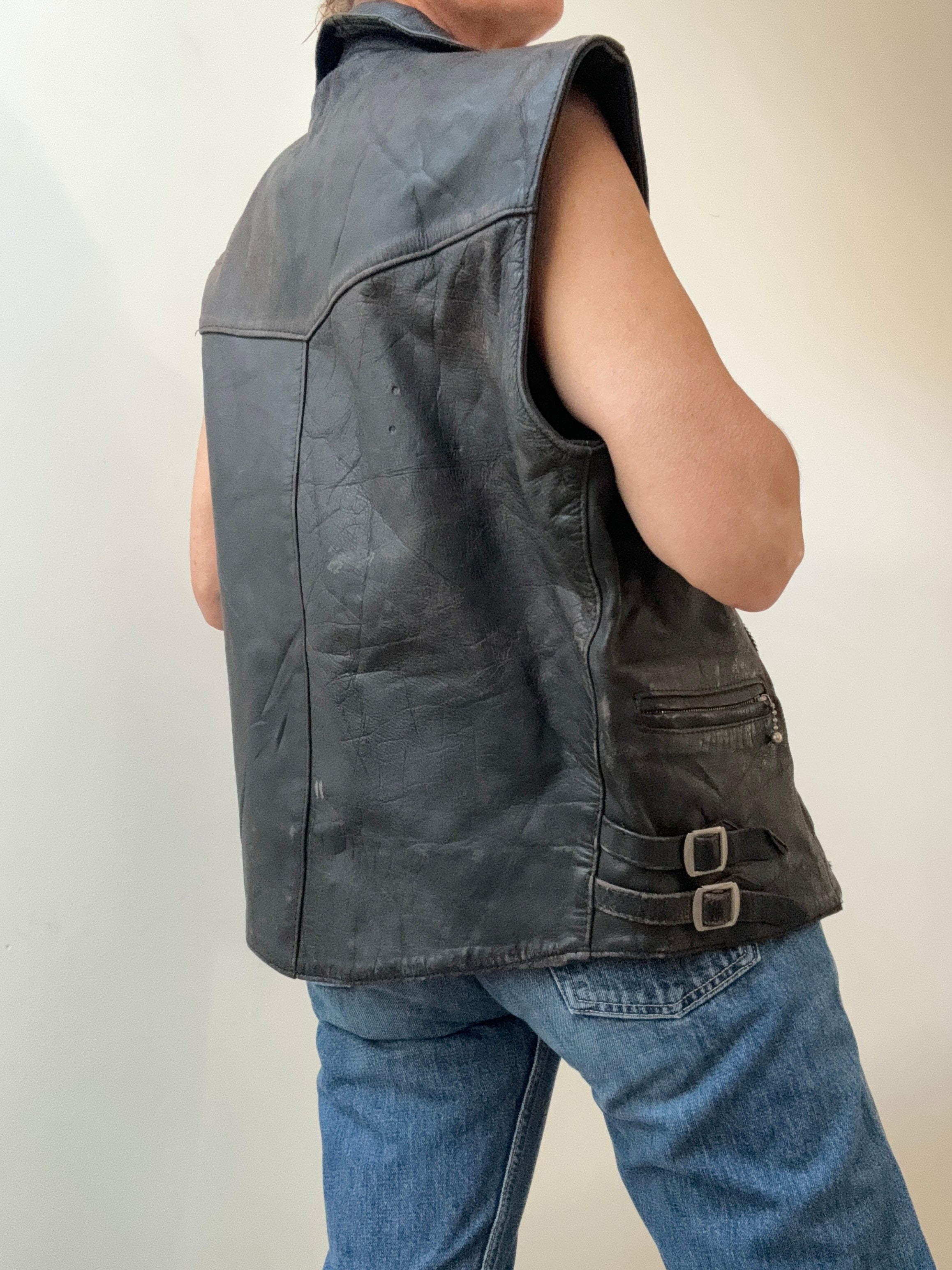 Future Nomads Vests Medium-Large Vintage Black Leather Biker Vest