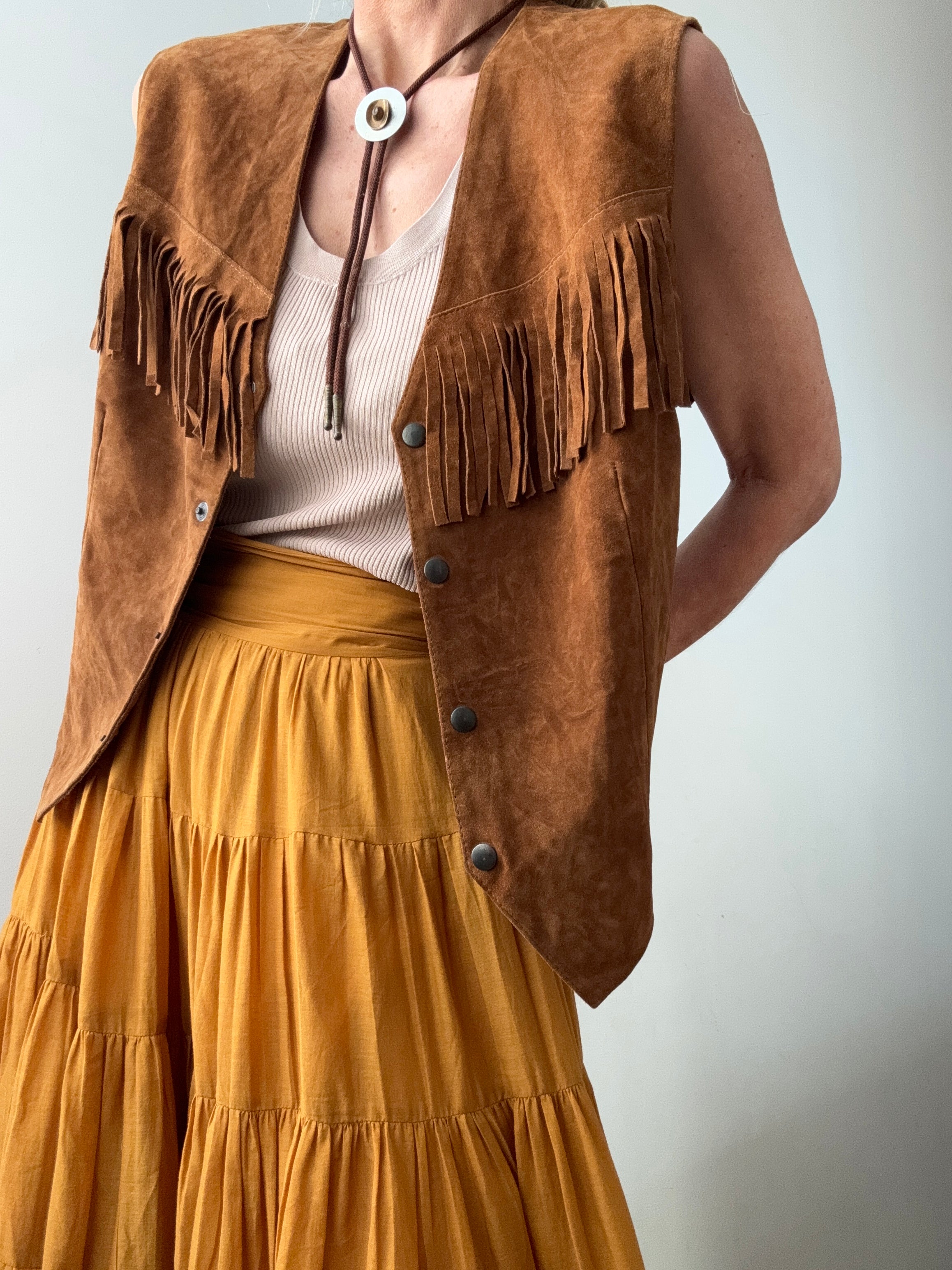 Future Nomads Vests Medium-Large Vintage Suede Leather Tassel Vest