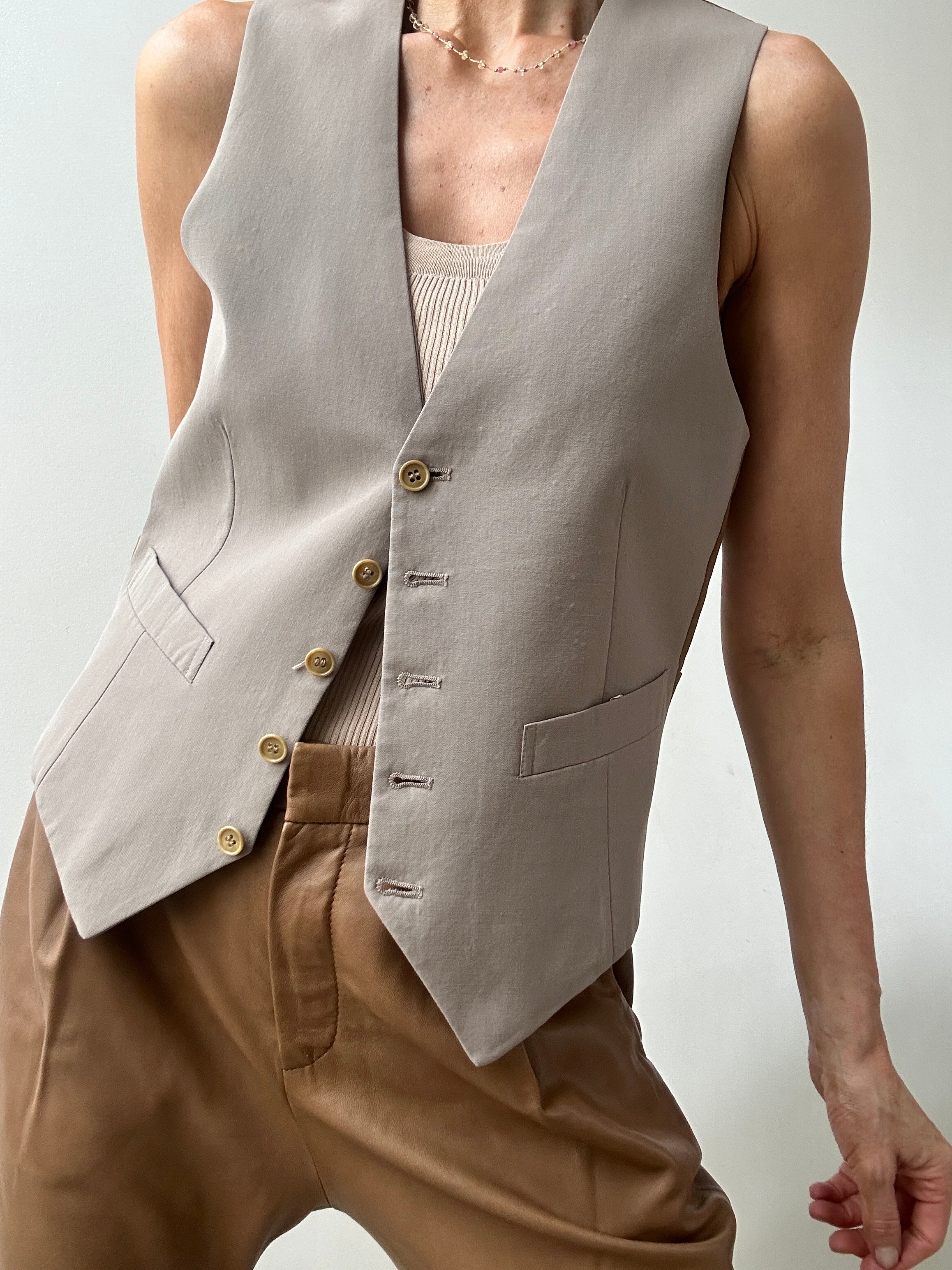 Future Nomads Vests Medium Vintage Suit Vest Grey Beige