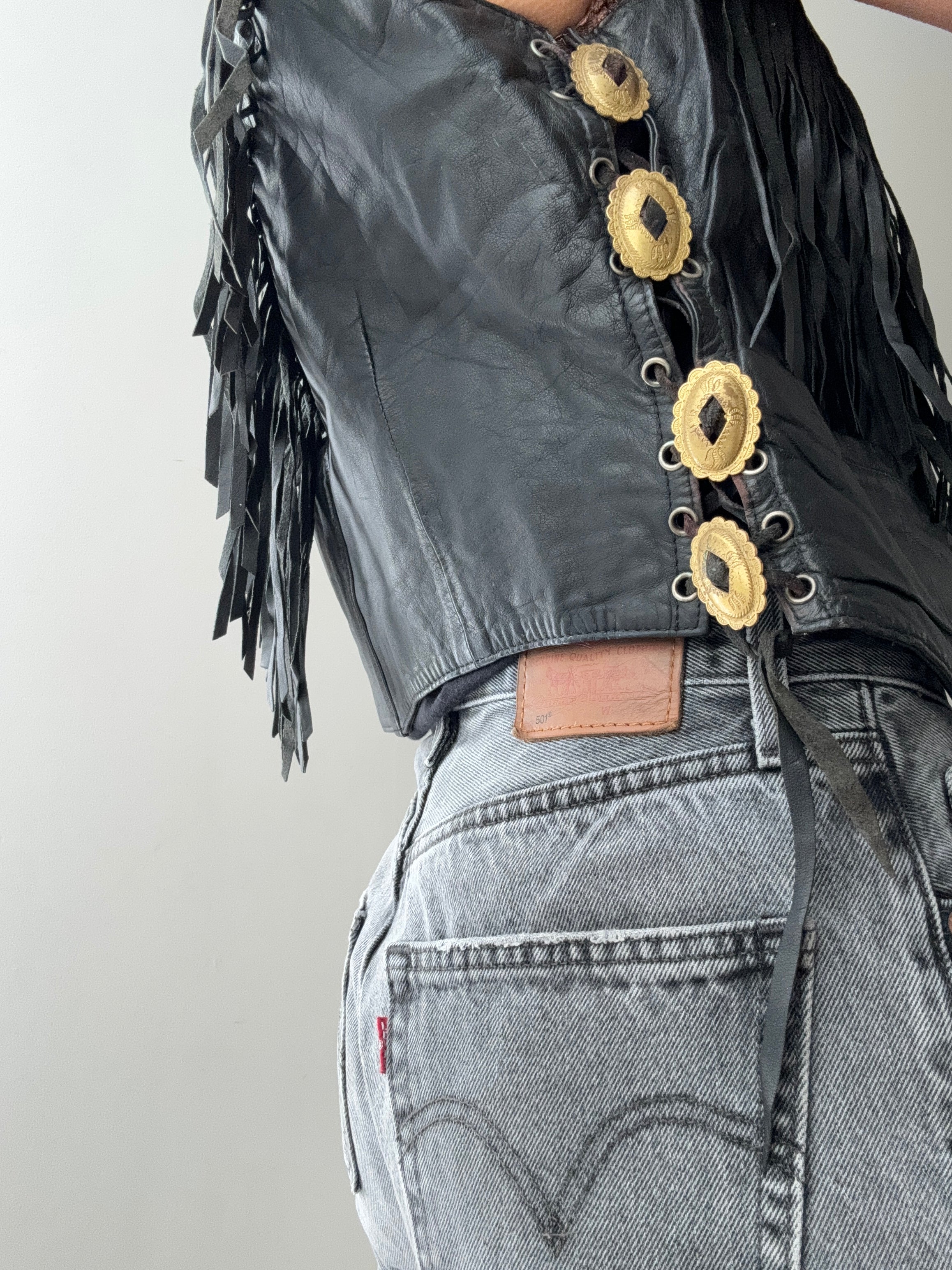 Future Nomads Vests Medium Vintage Tassel Embroidered Leather Vest