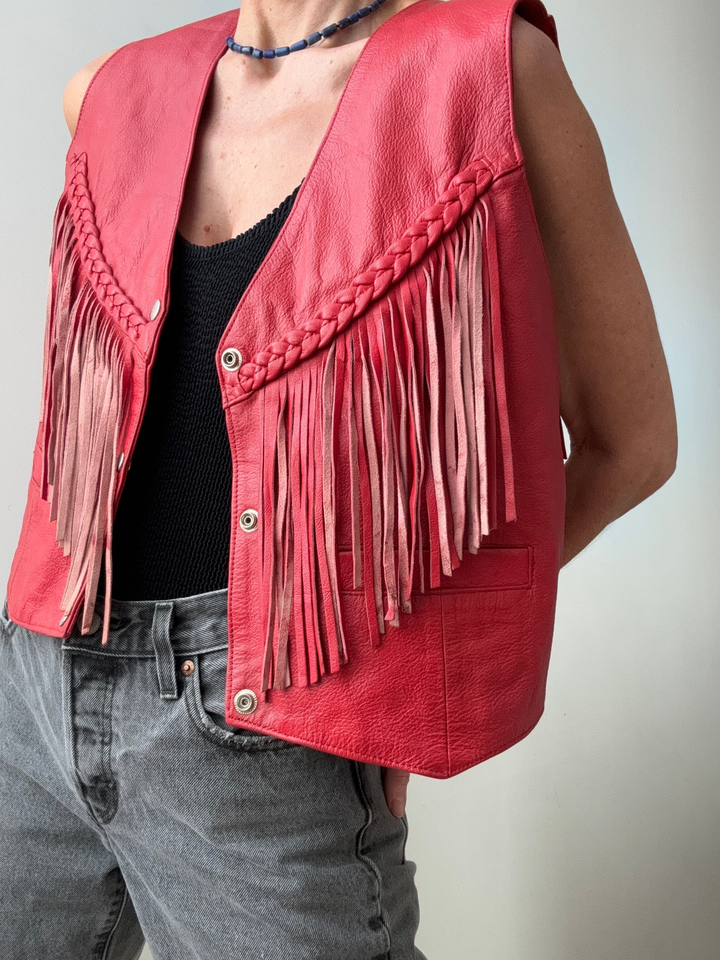 Future Nomads Vests Medium Vintage Tassel Red Leather Vest