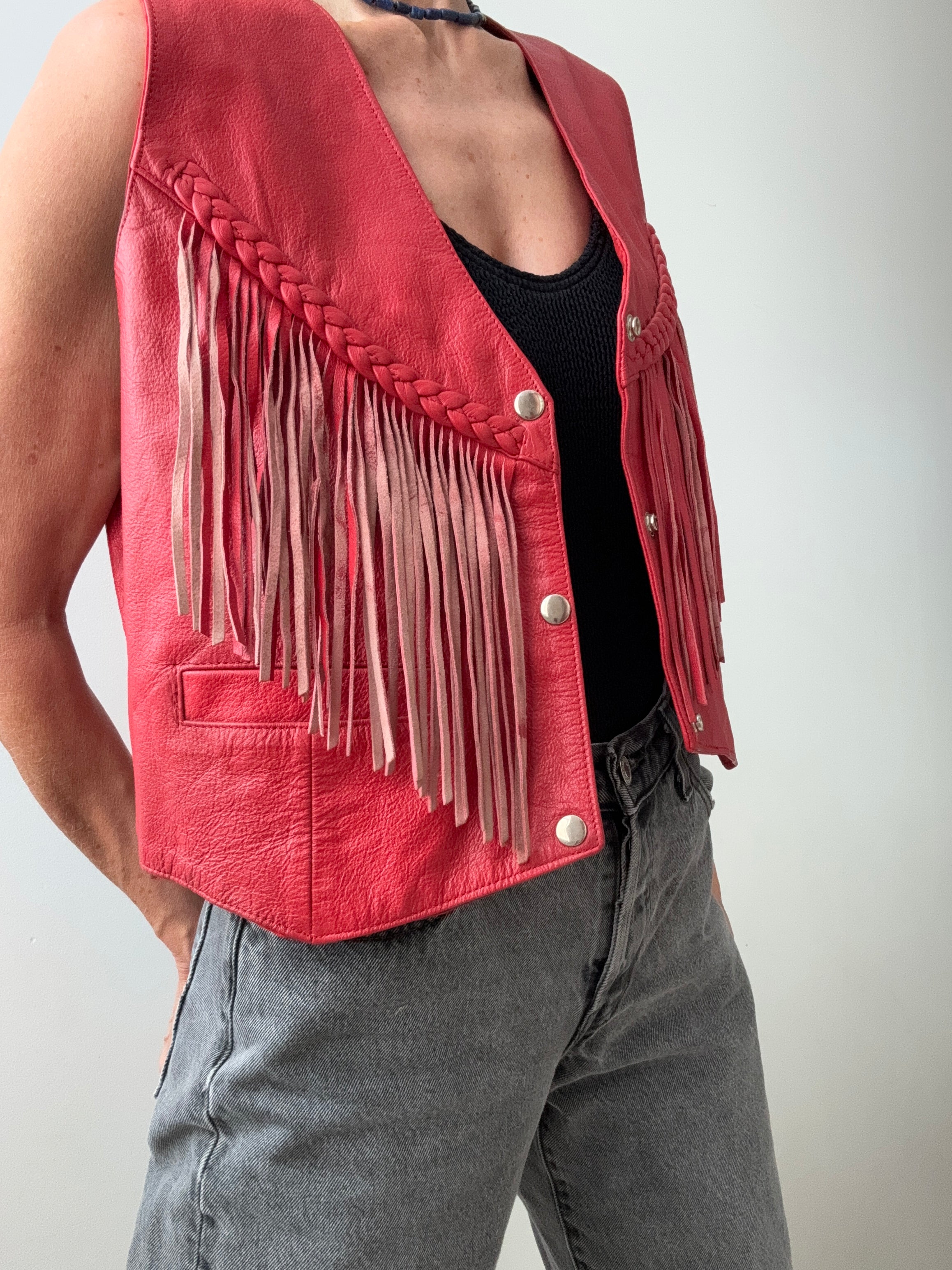 Future Nomads Vests Medium Vintage Tassel Red Leather Vest