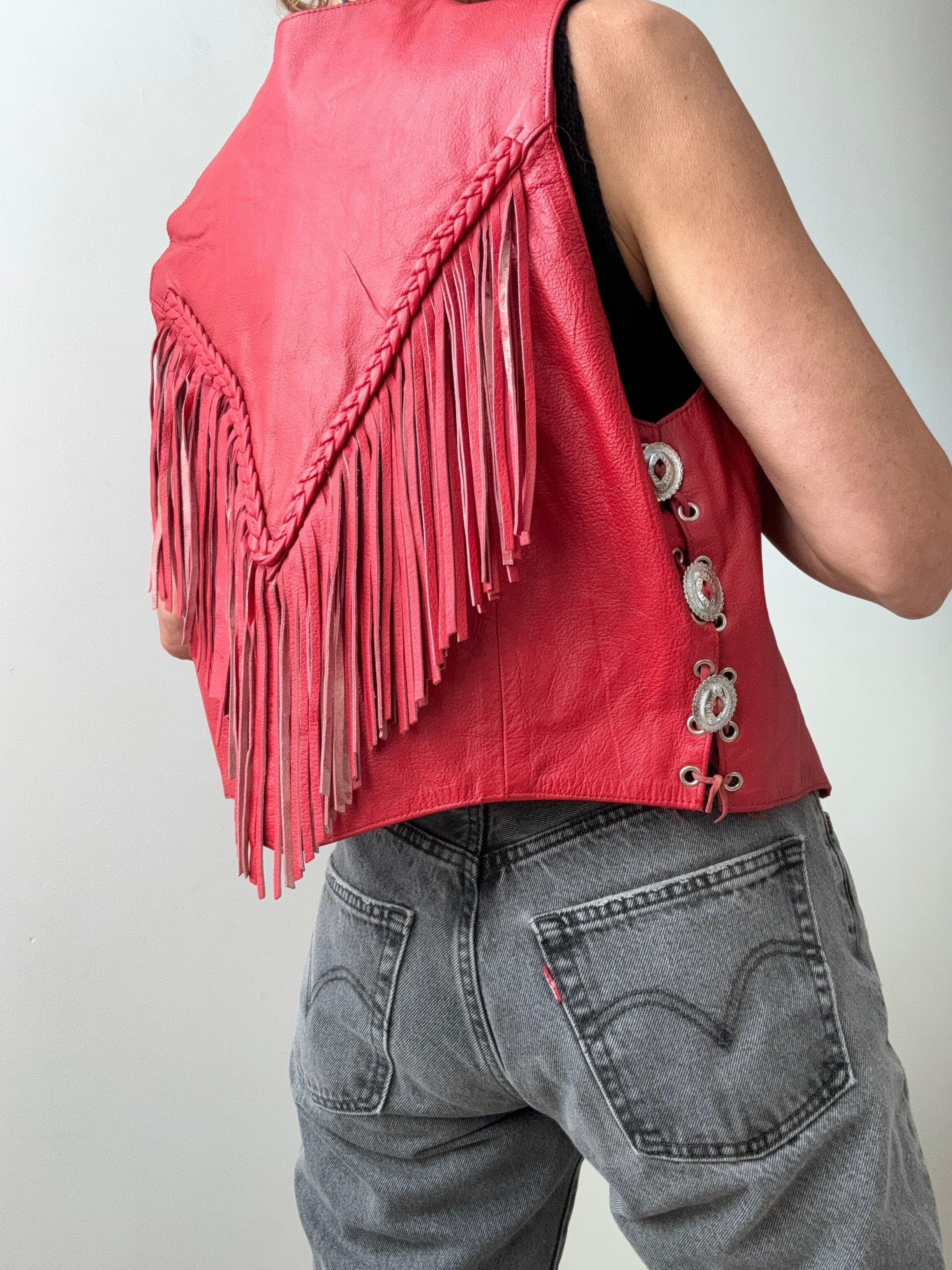 Future Nomads Vests Medium Vintage Tassel Red Leather Vest
