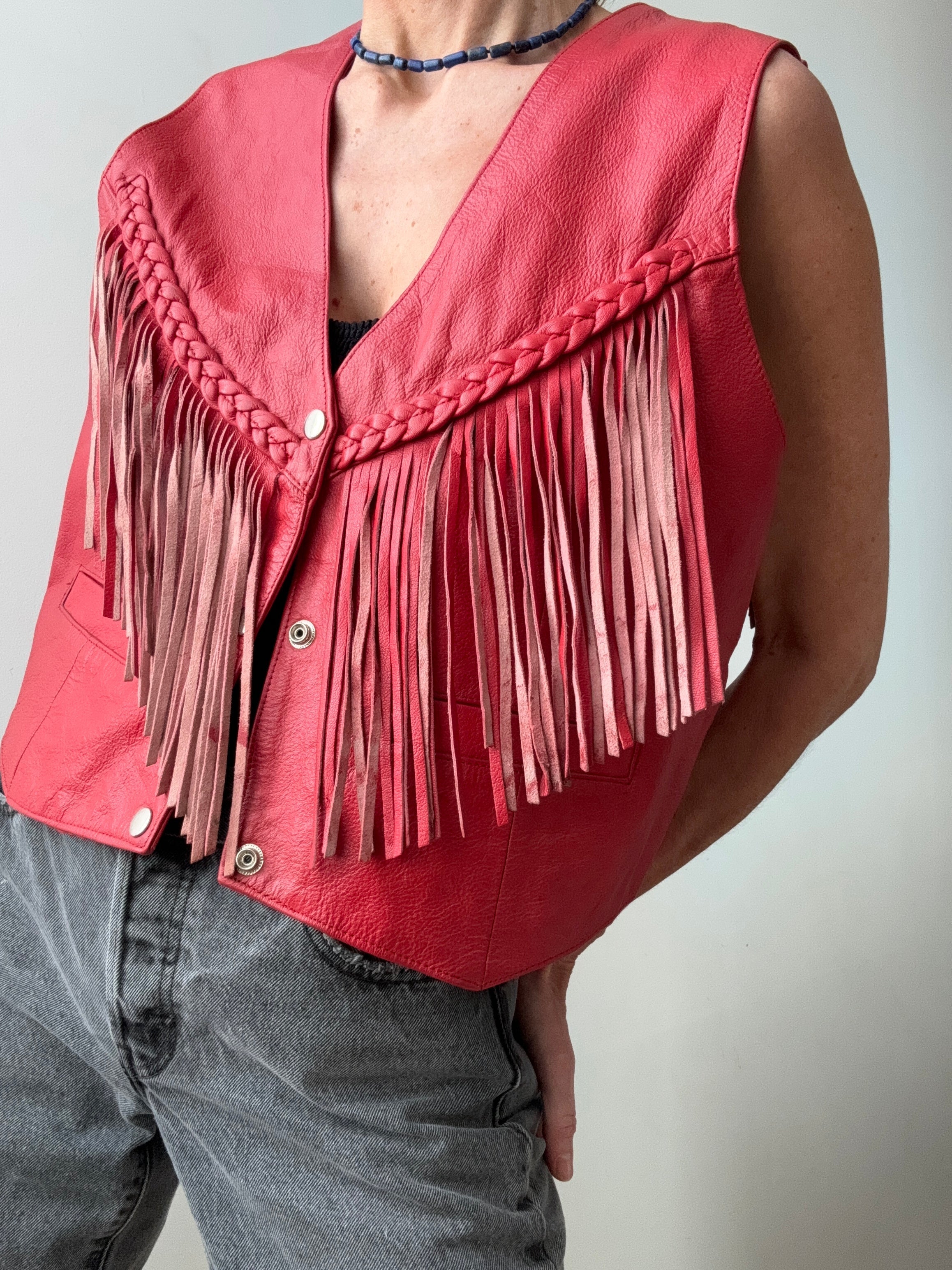 Future Nomads Vests Medium Vintage Tassel Red Leather Vest