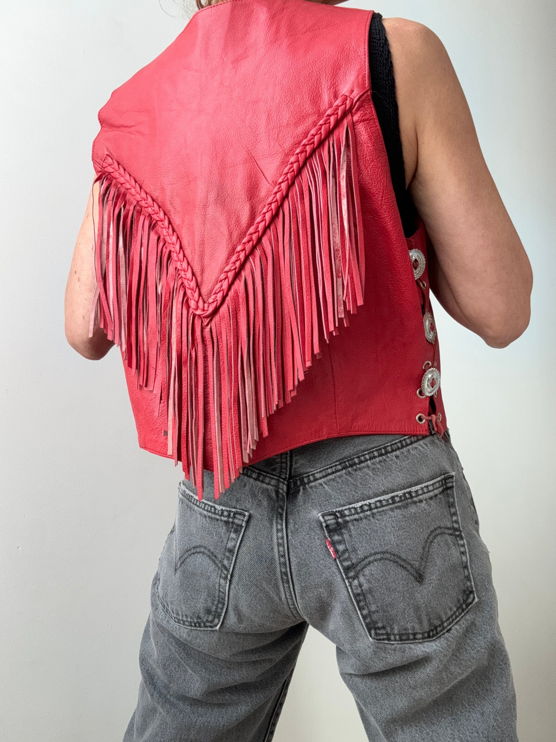 Future Nomads Vests Medium Vintage Tassel Red Leather Vest