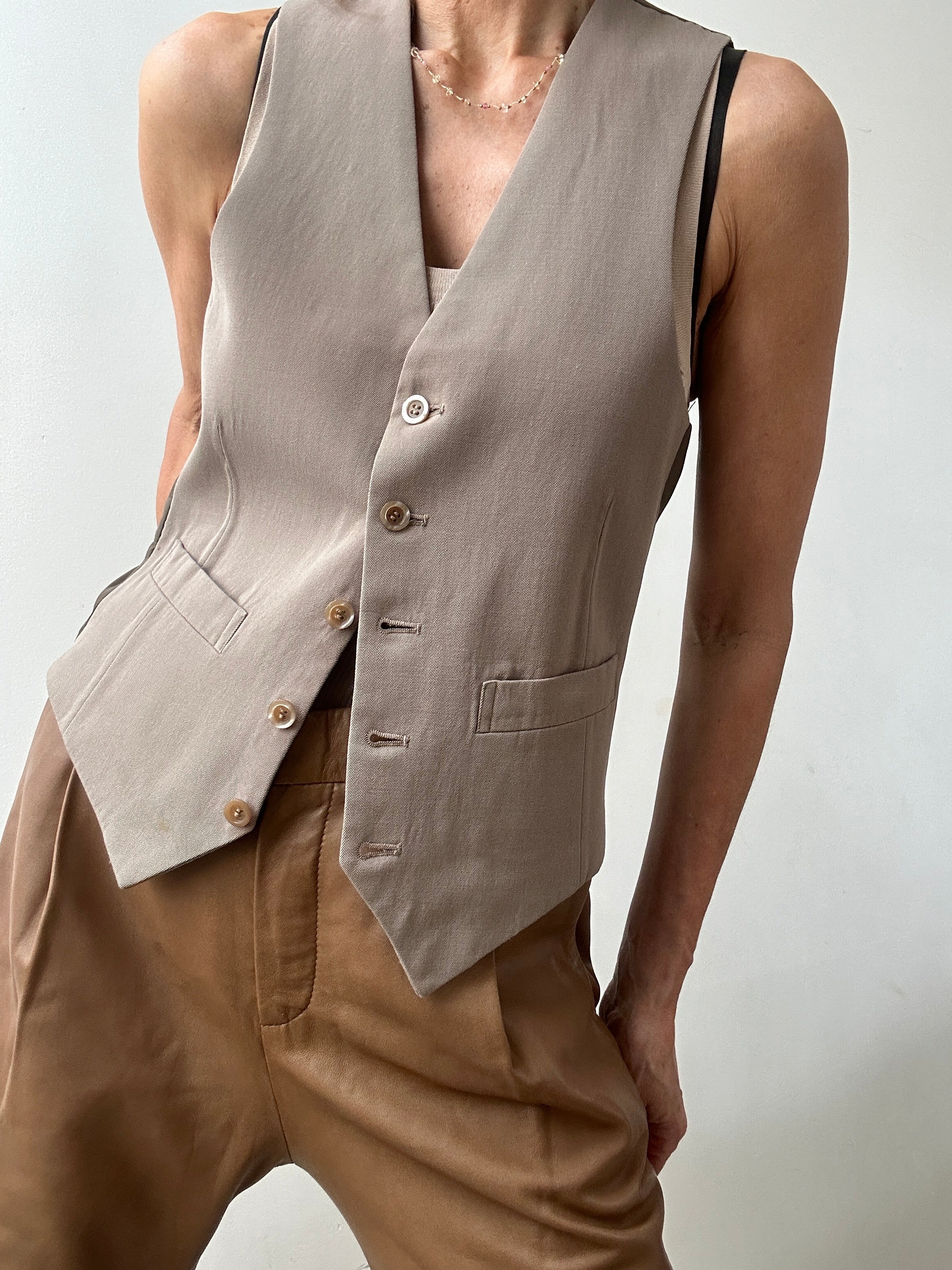 Future Nomads Vests Small Vintage Suit Vest Tan Beige