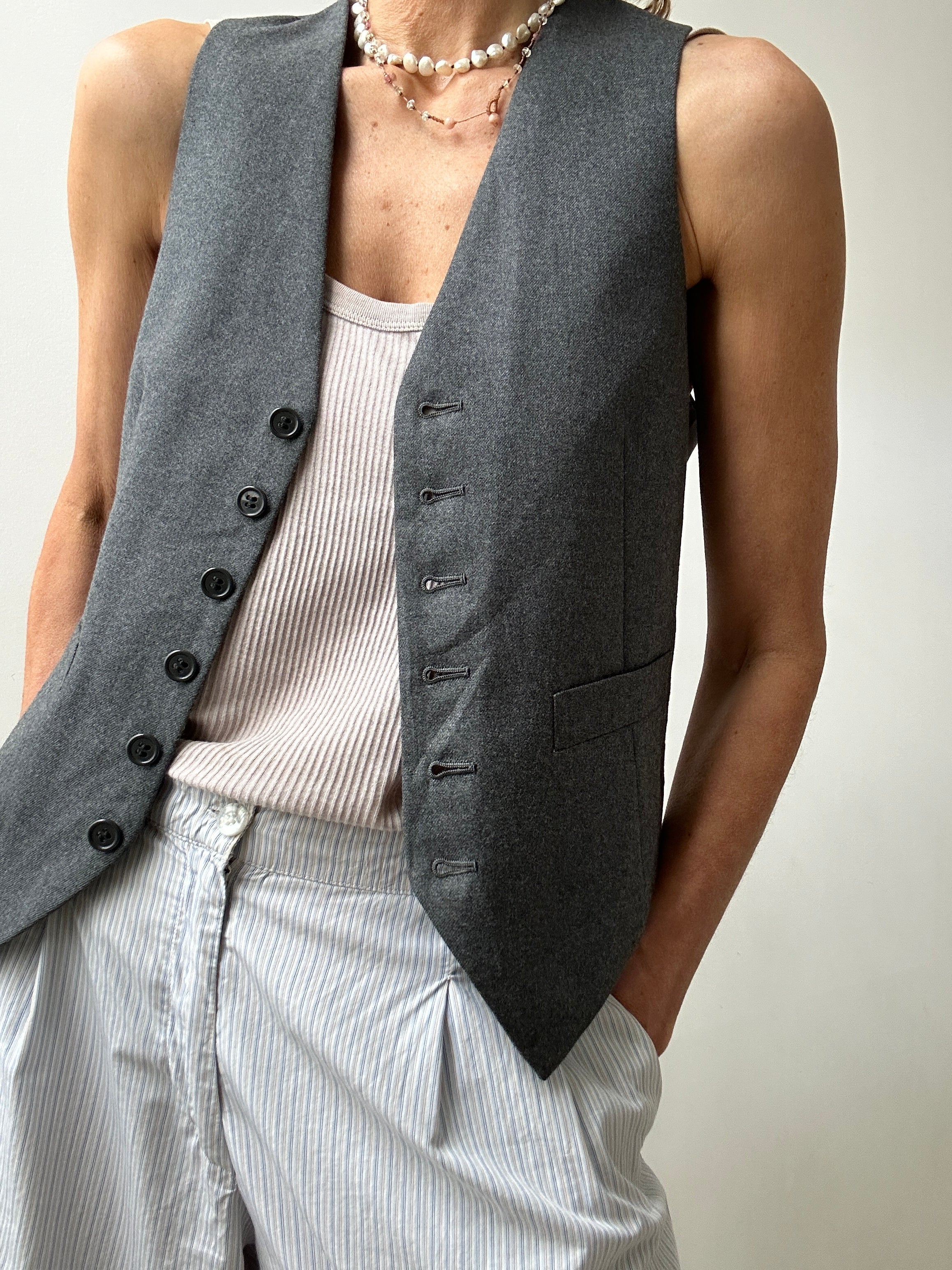 Future Nomads Vests Small Vintage Suite Vest Light Grey Wool