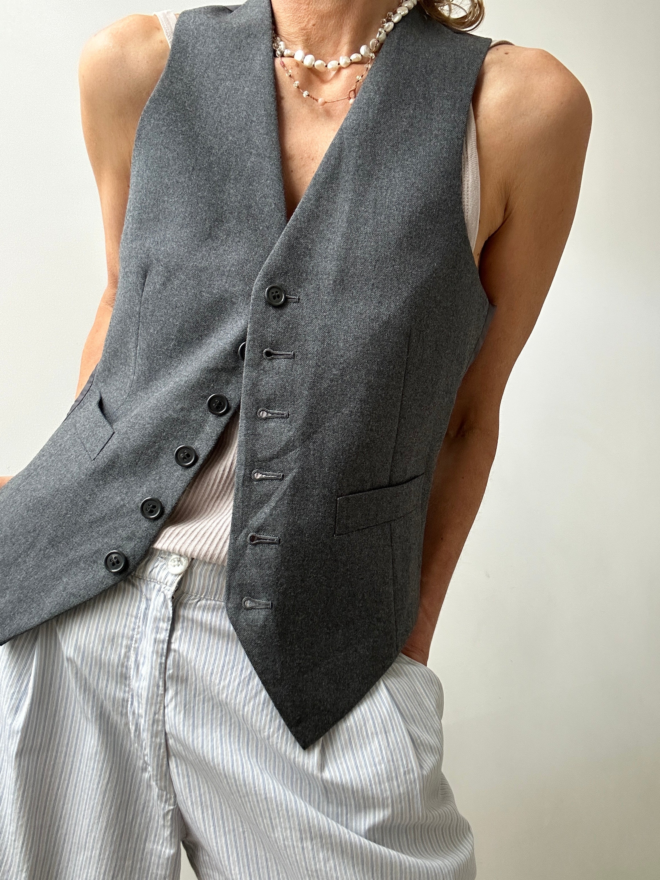 Future Nomads Vests Small Vintage Suite Vest Light Grey Wool