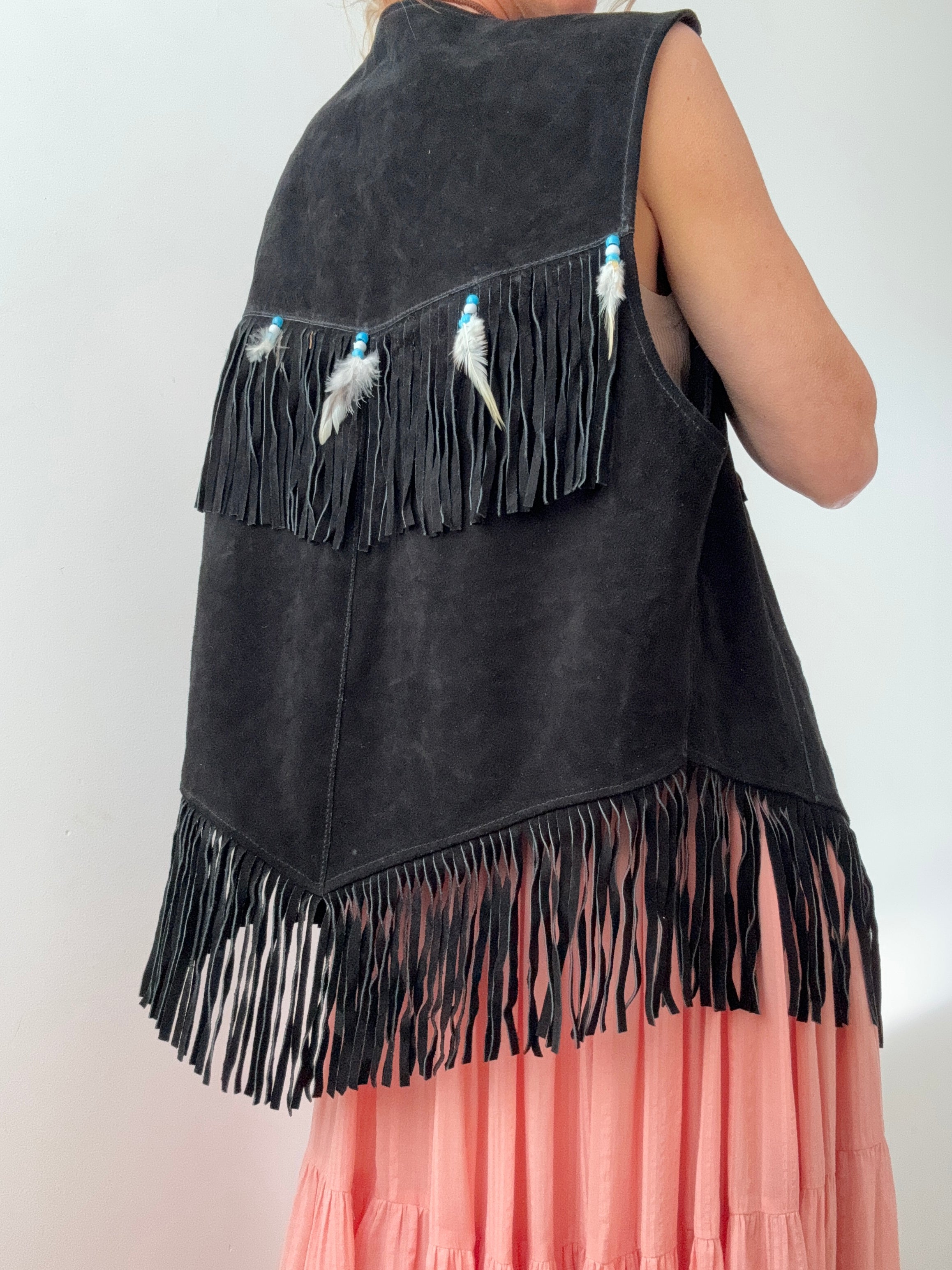 Future Nomads Vests XLarge Vintage Feather and Tassel Suede Leather Vest