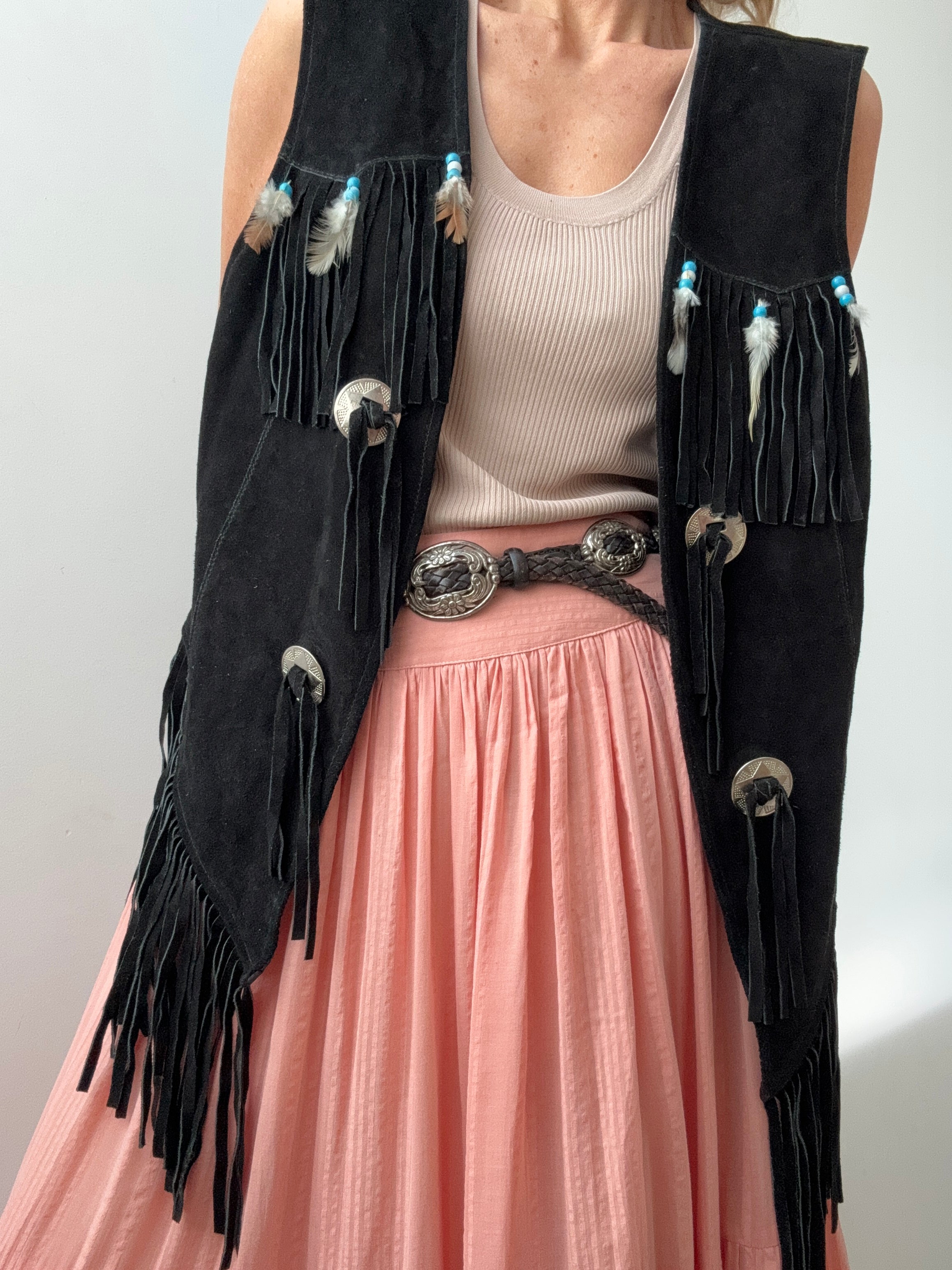 Future Nomads Vests XLarge Vintage Feather and Tassel Suede Leather Vest