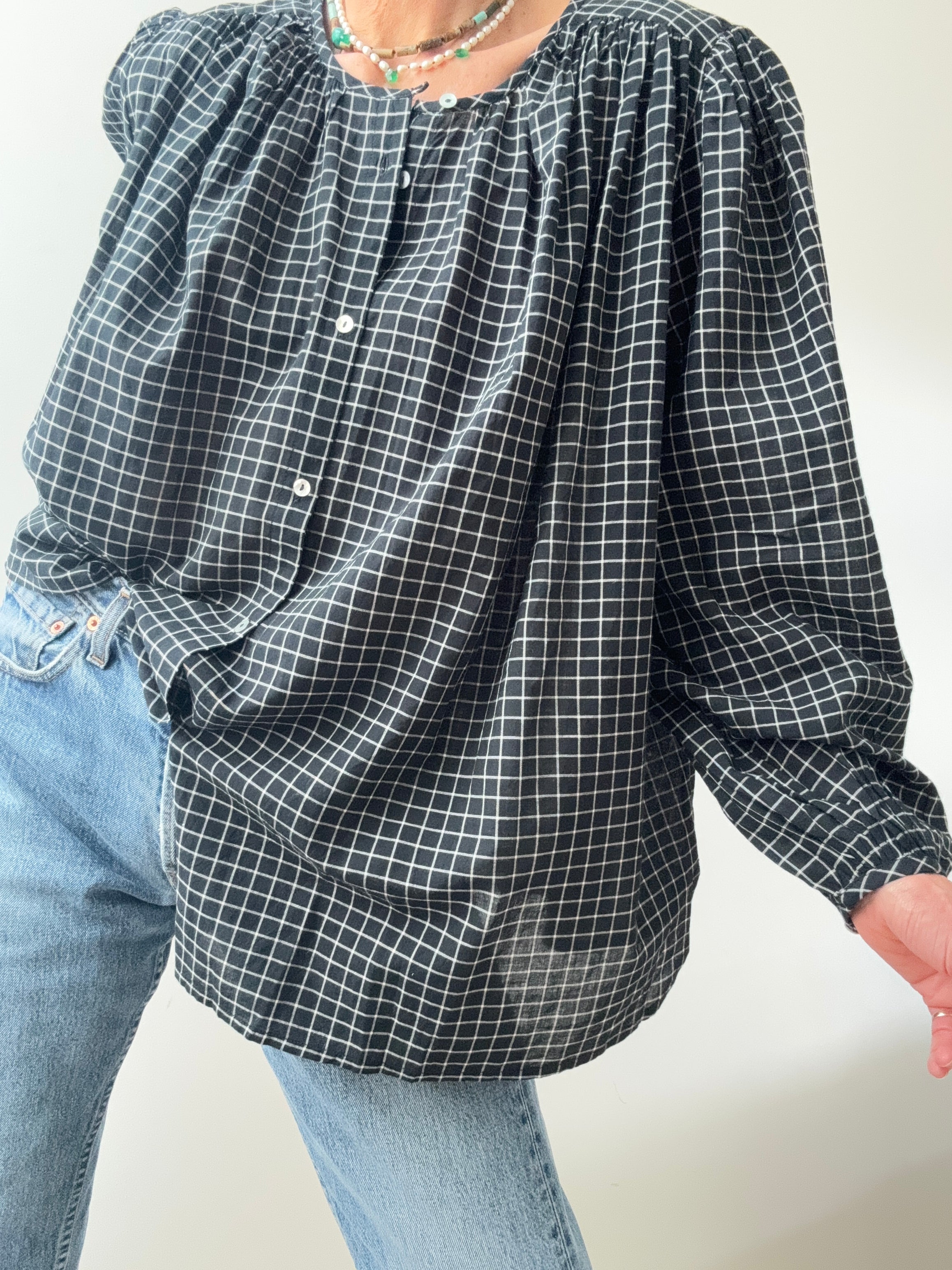 Organic Cotton Almond Check Shirt Black | Shirts