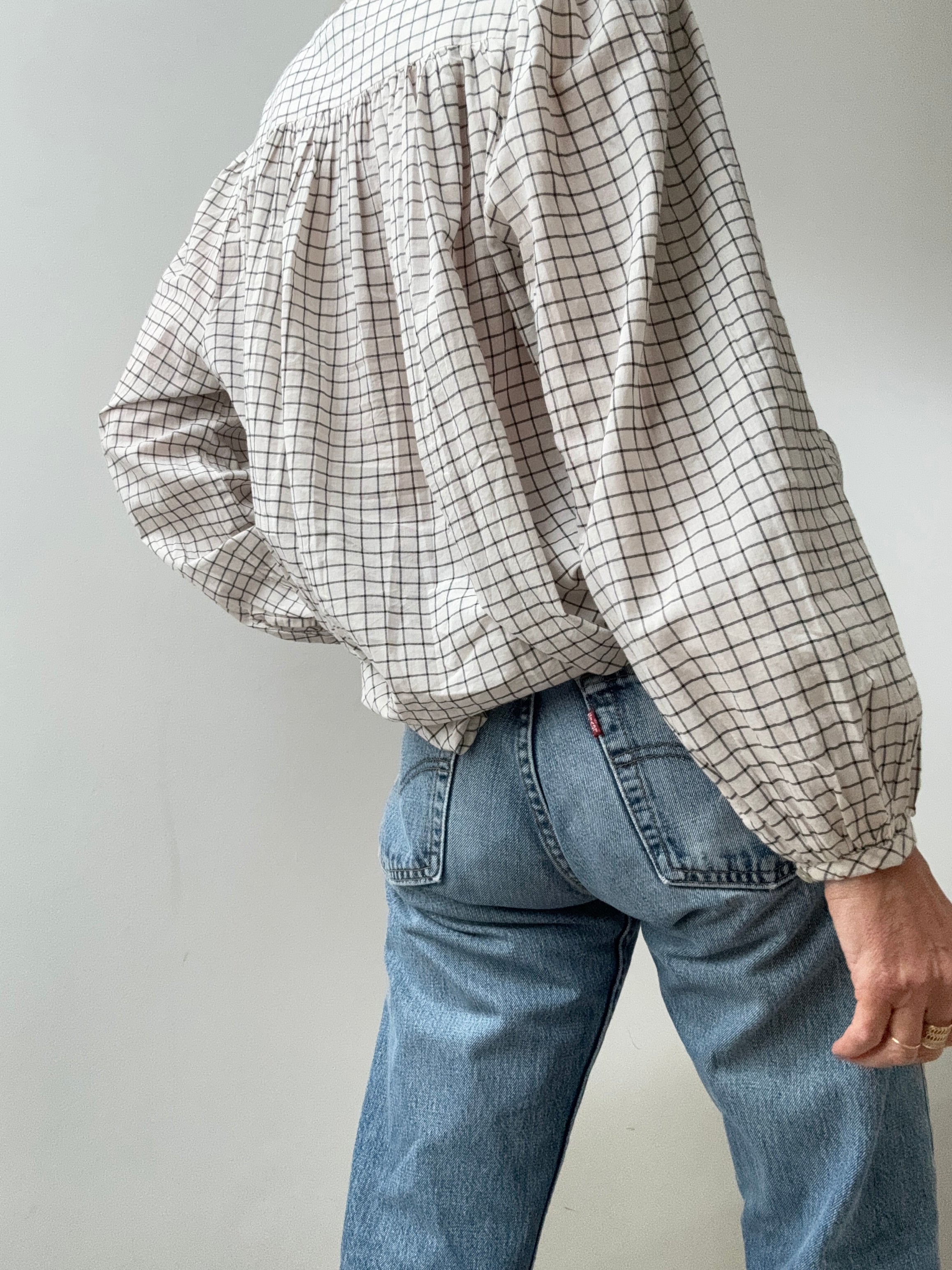 Organic Cotton Almond Check Shirt Ecru | Shirts