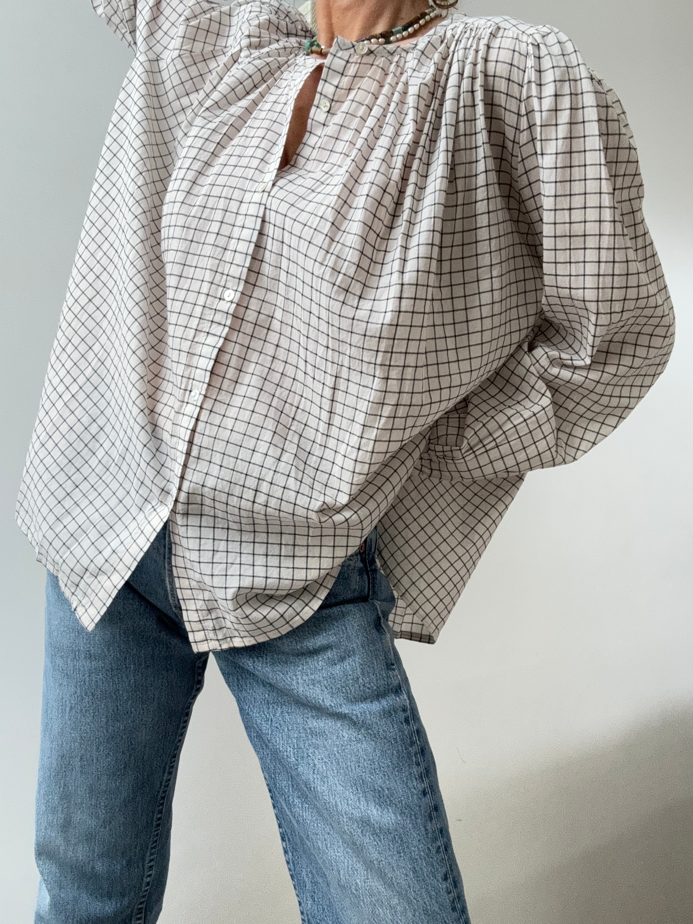 Organic Cotton Almond Check Shirt Ecru | Shirts