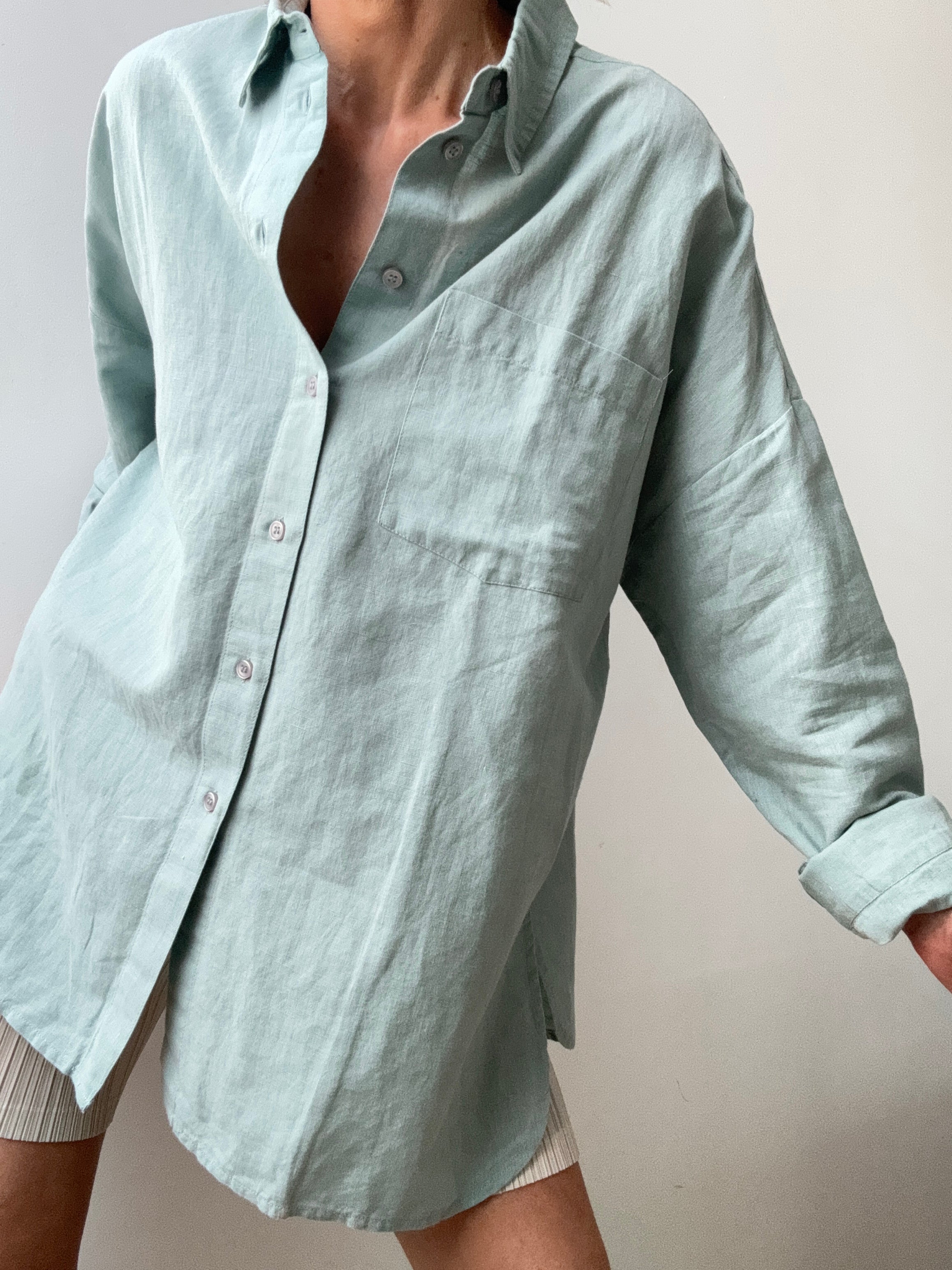 Galeries Lafayette Shirts Organic Cotton Linen Camelia Shirt Mint