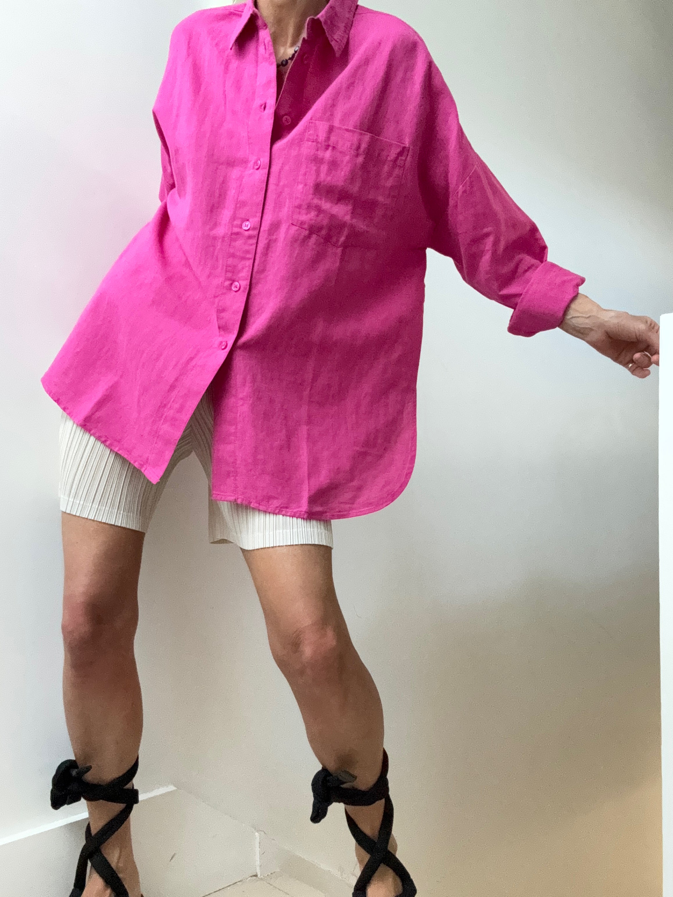 Galeries Lafayette Shirts Organic Cotton Linen Camelia Shirt Pink