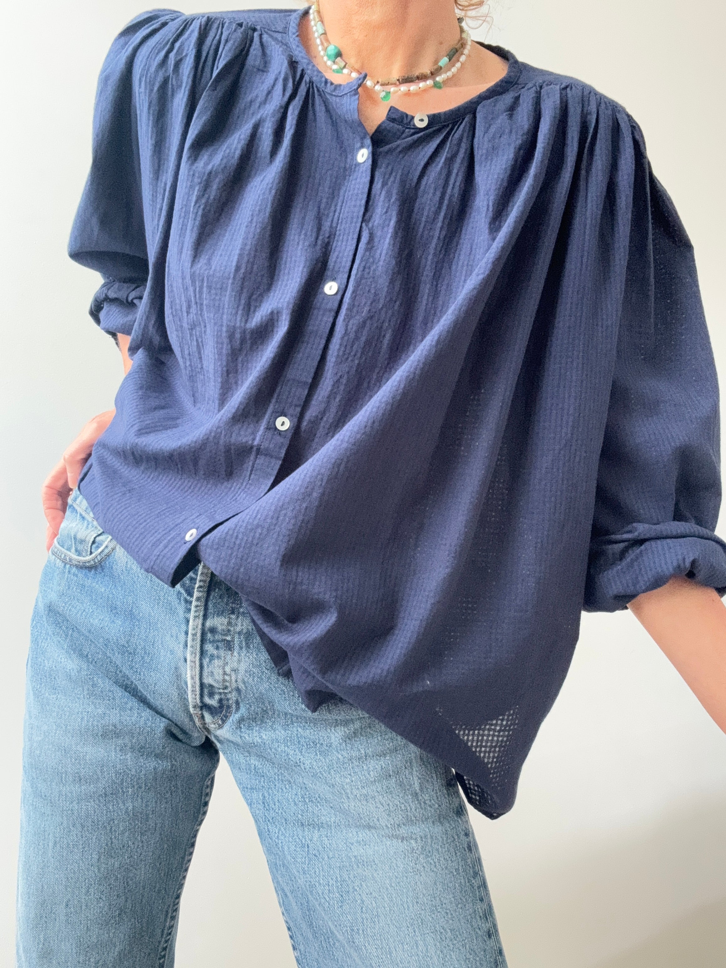 Galeries Lafayette Shirts Organic Cotton Shirt Navy