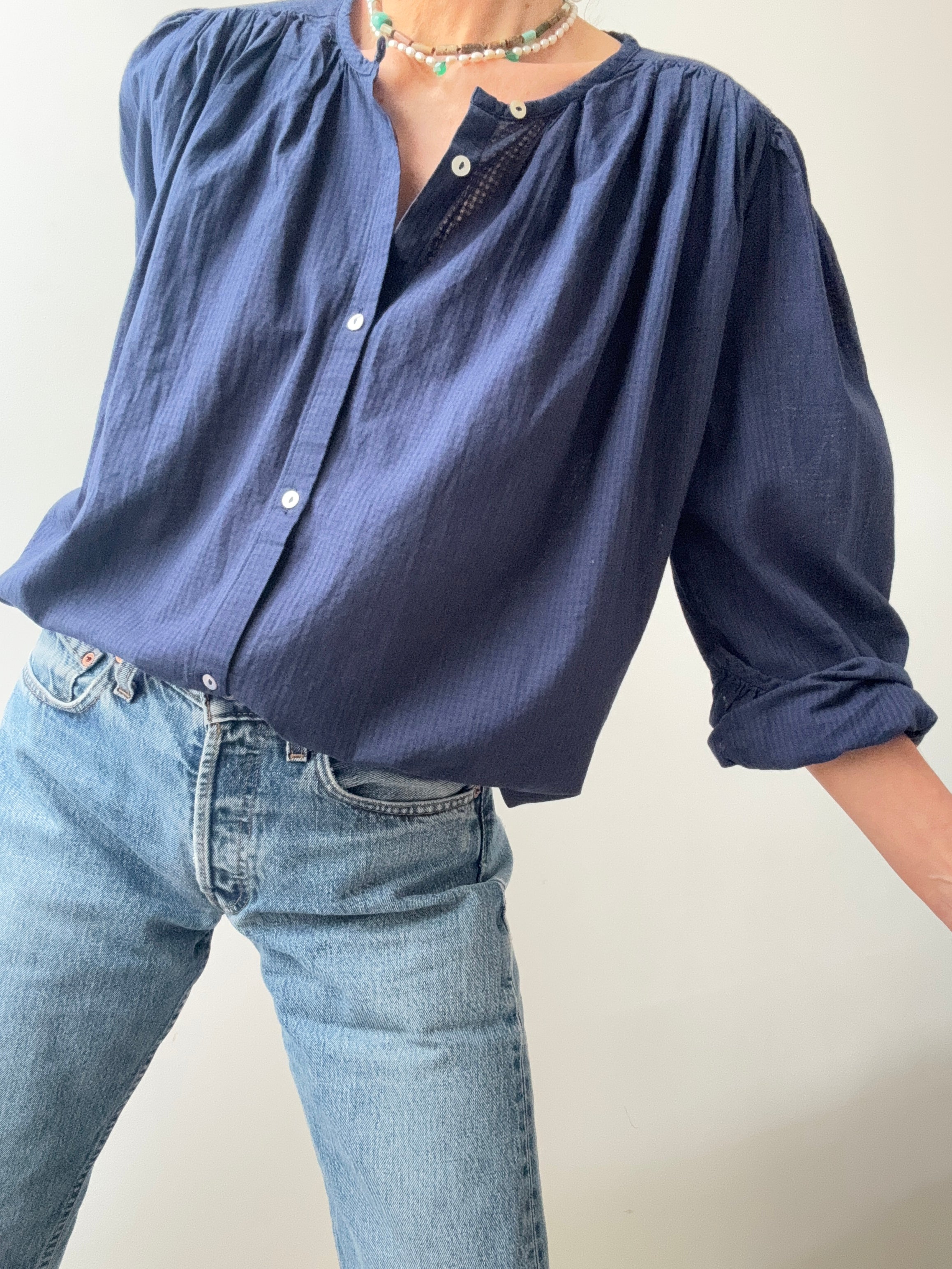 Galeries Lafayette Shirts Organic Cotton Shirt Navy