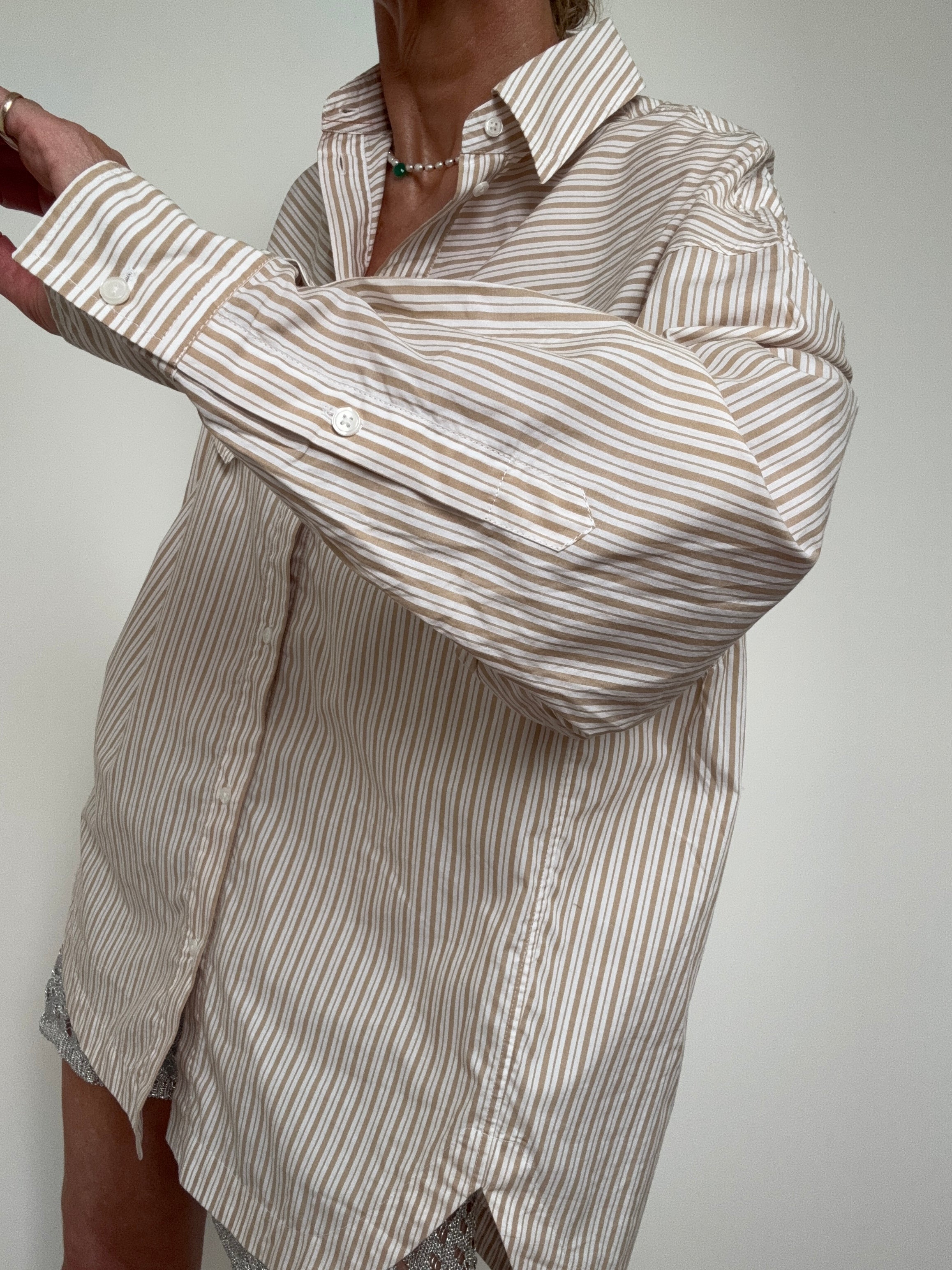 Oversize Fit Blouse In Stripe Biege | Tops