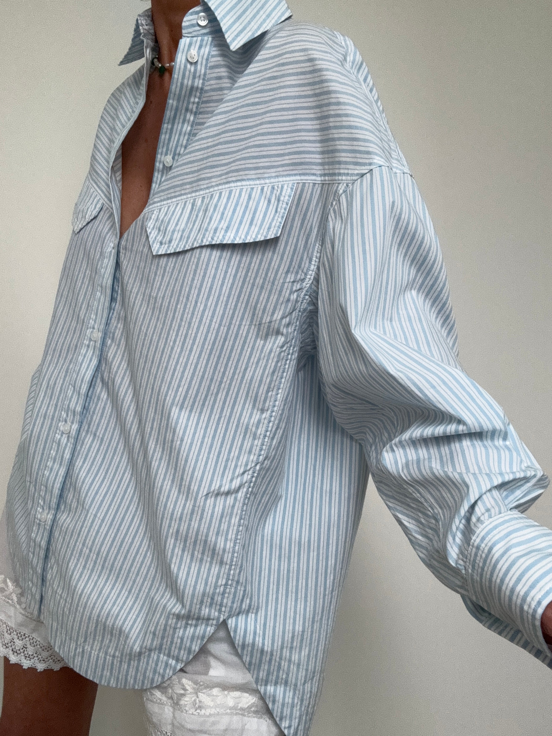Oversize Fit Blouse In Stripe Blue | Tops