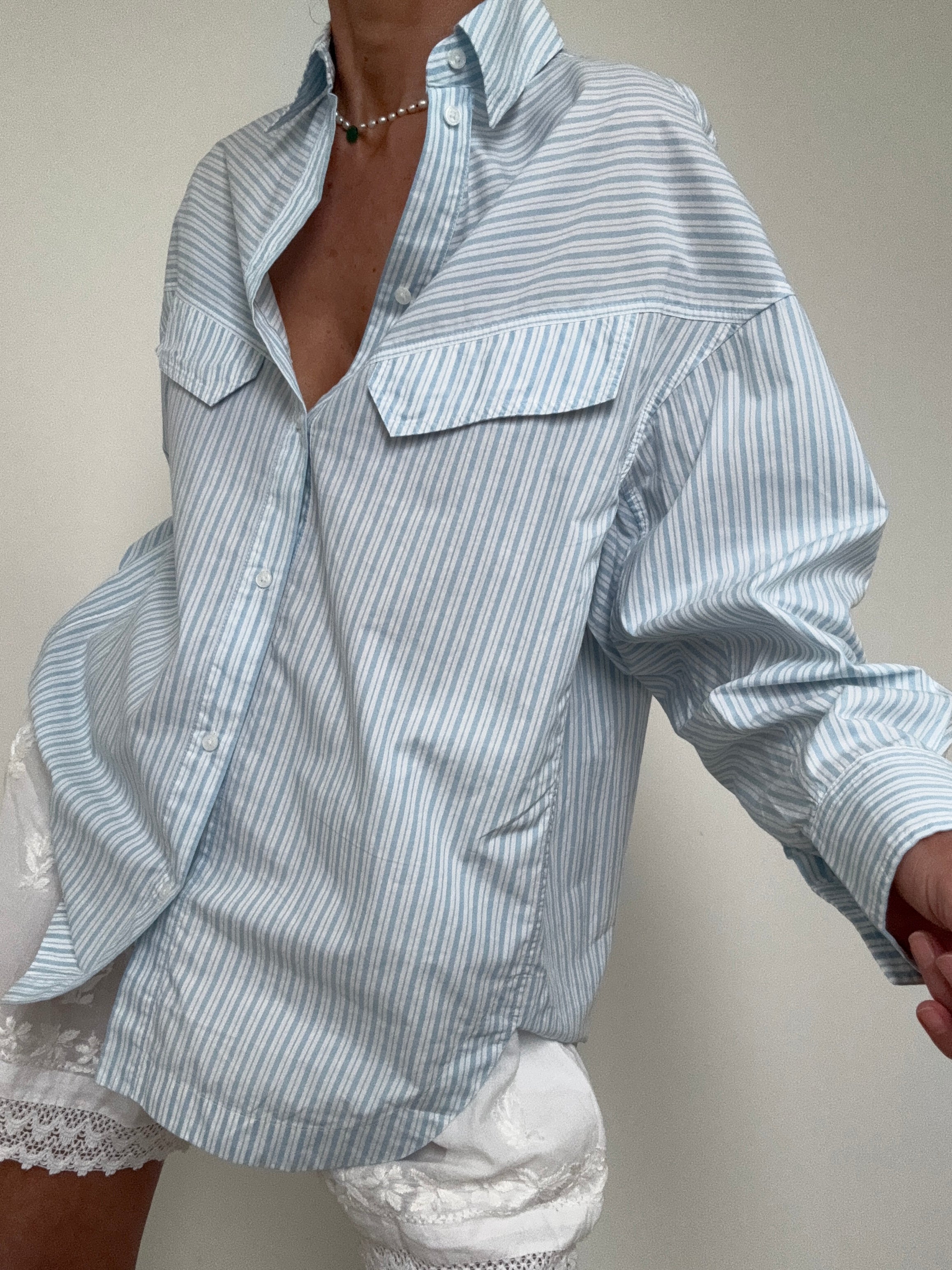 Oversize Fit Blouse In Stripe Blue | Tops