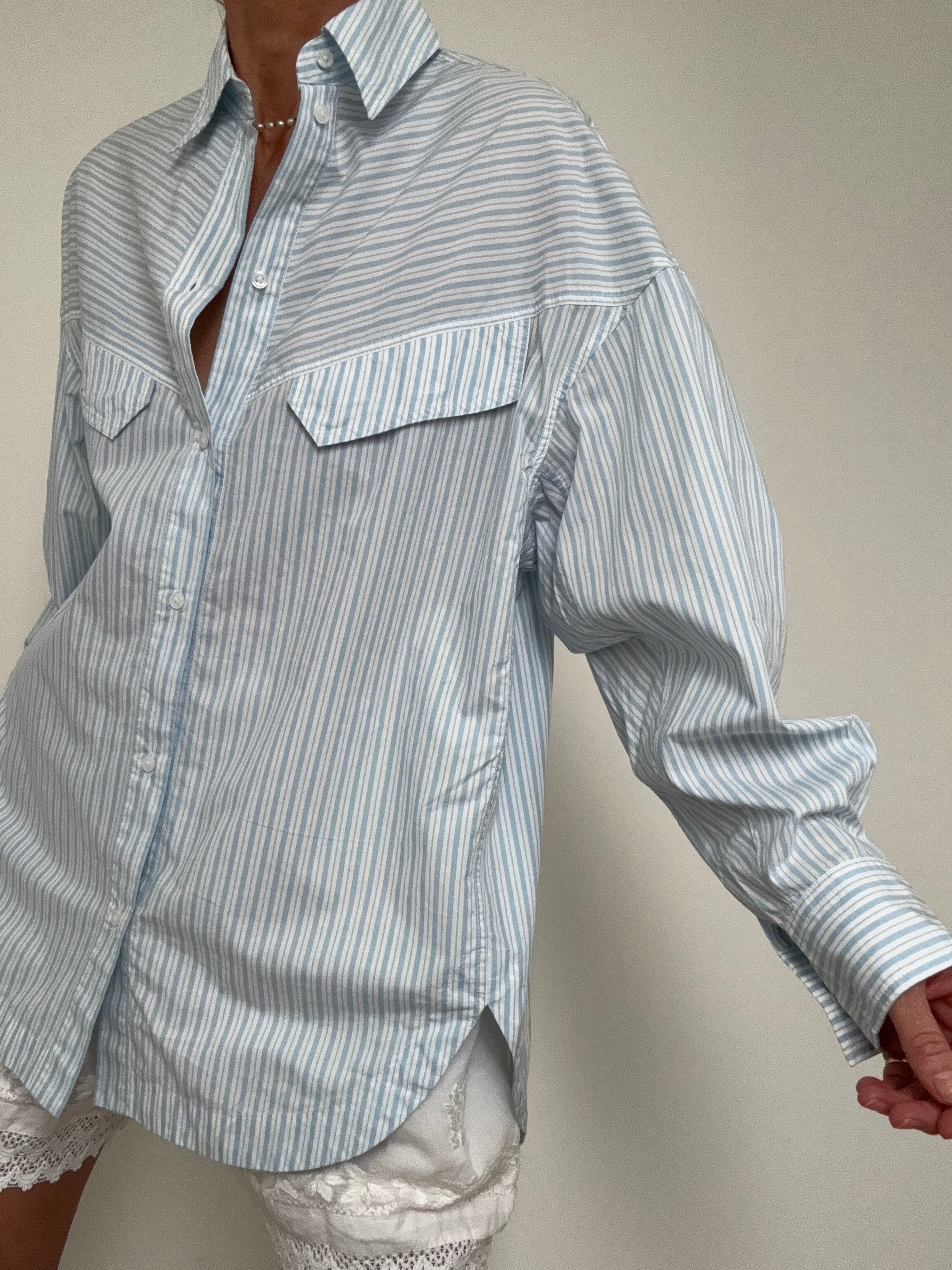 Oversize Fit Blouse In Stripe Blue | Tops