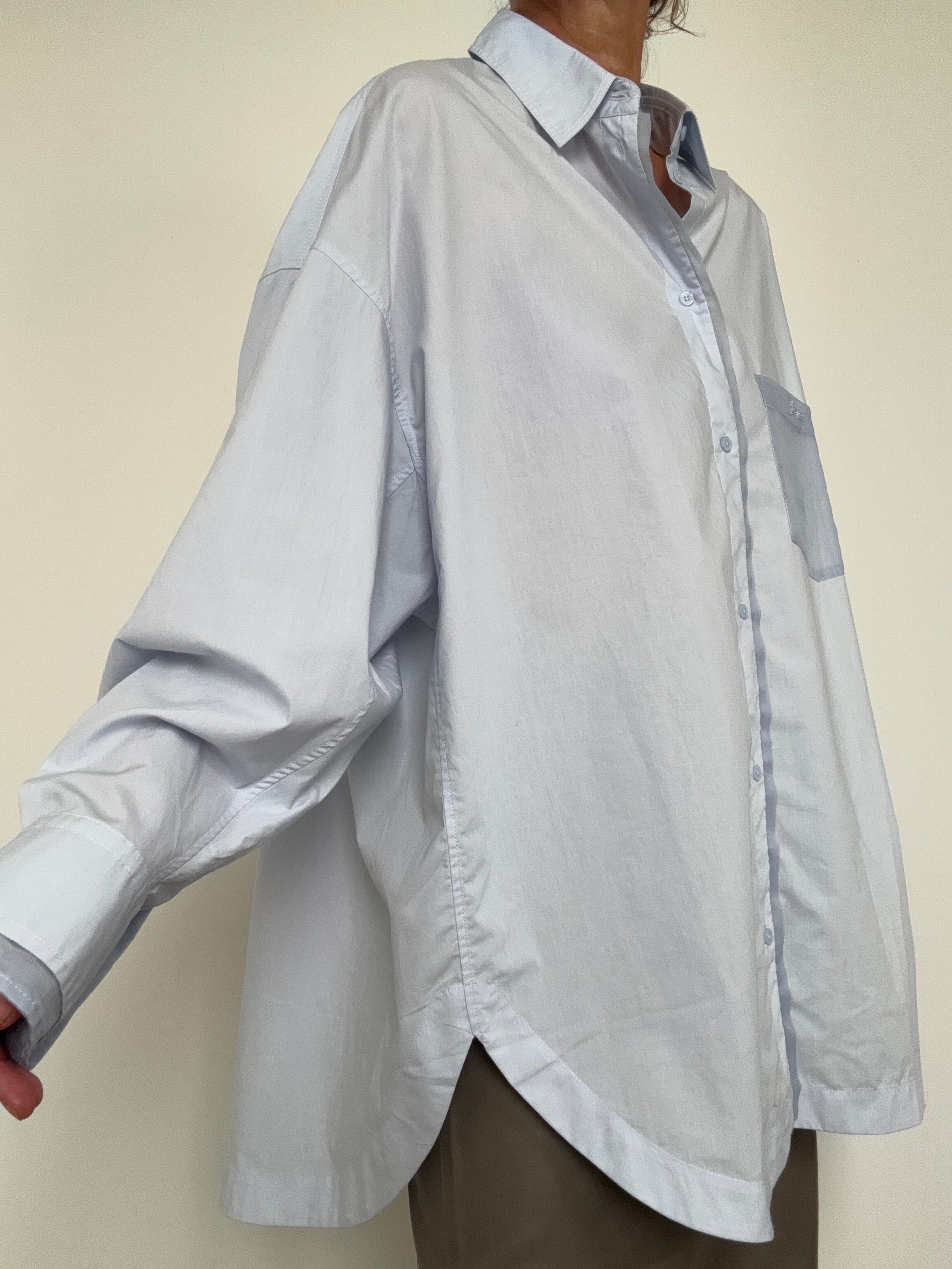 Oversized Fit Blouse In Cotton Poplin And Organza Blue | Tops