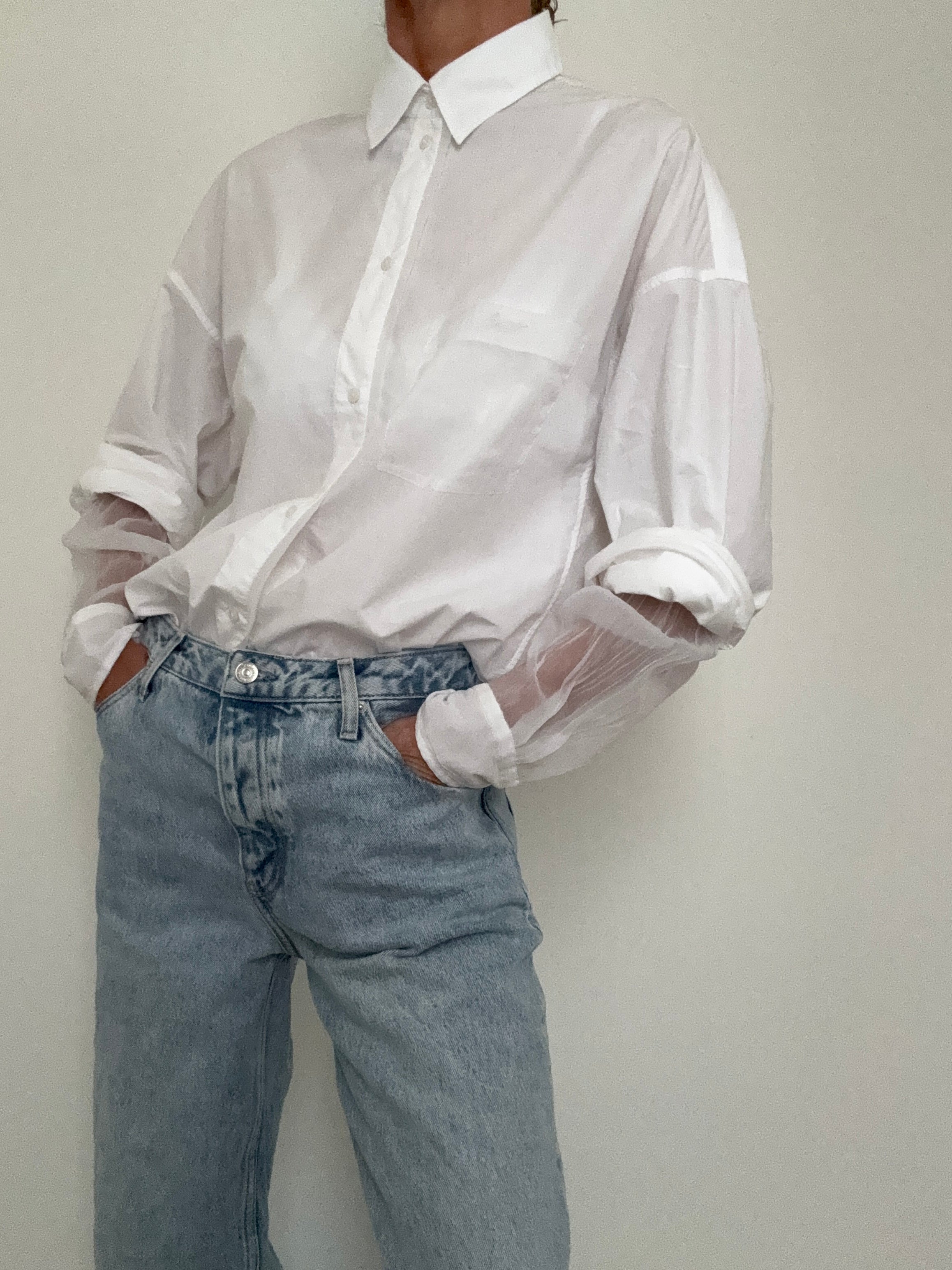 Hugo Boss Tops Oversized Fit Blouse In Cotton Poplin And Organza White
