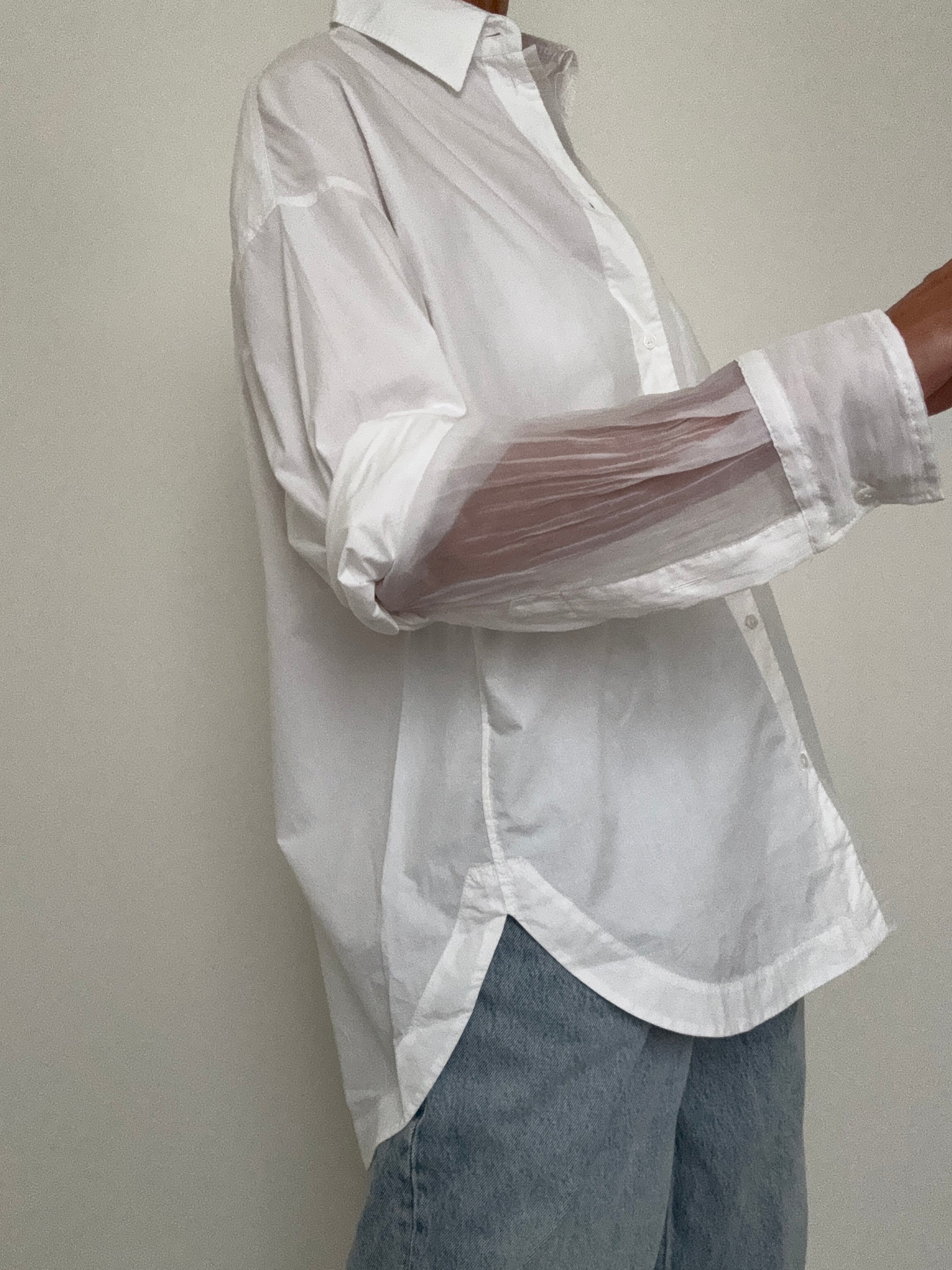 Hugo Boss Tops Oversized Fit Blouse In Cotton Poplin And Organza White