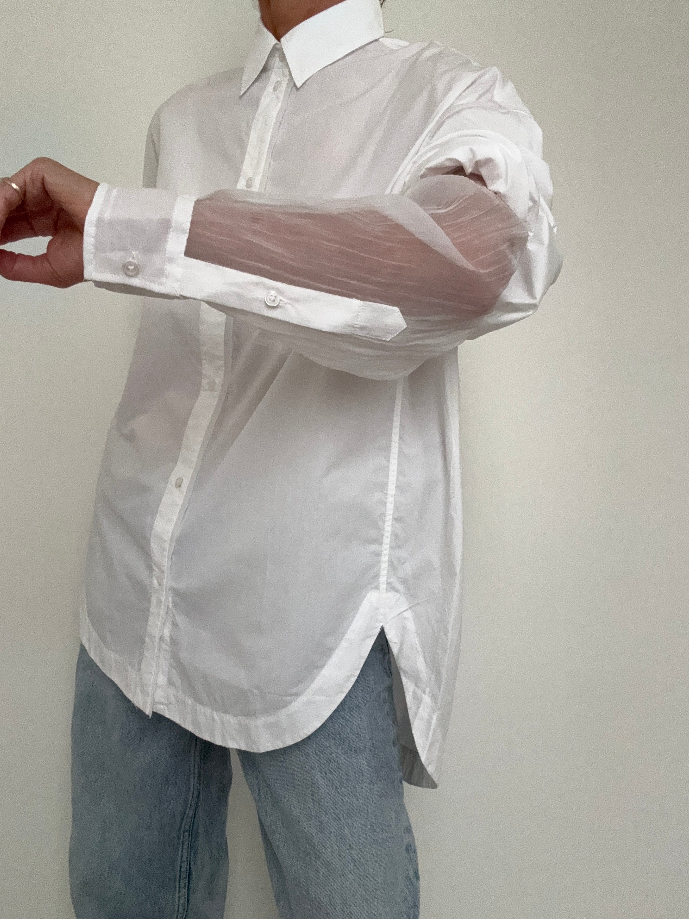 Hugo Boss Tops Oversized Fit Blouse In Cotton Poplin And Organza White