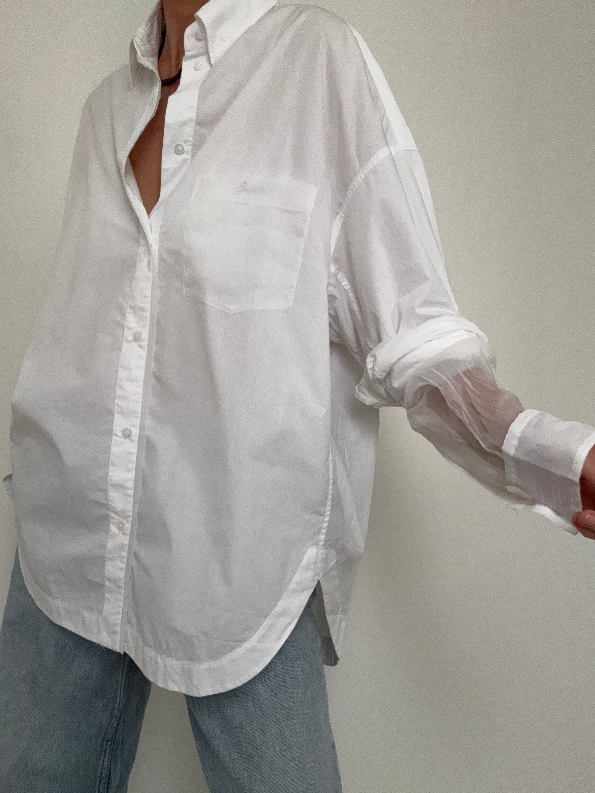 Oversized Fit Blouse In Cotton Poplin And Organza White | Tops