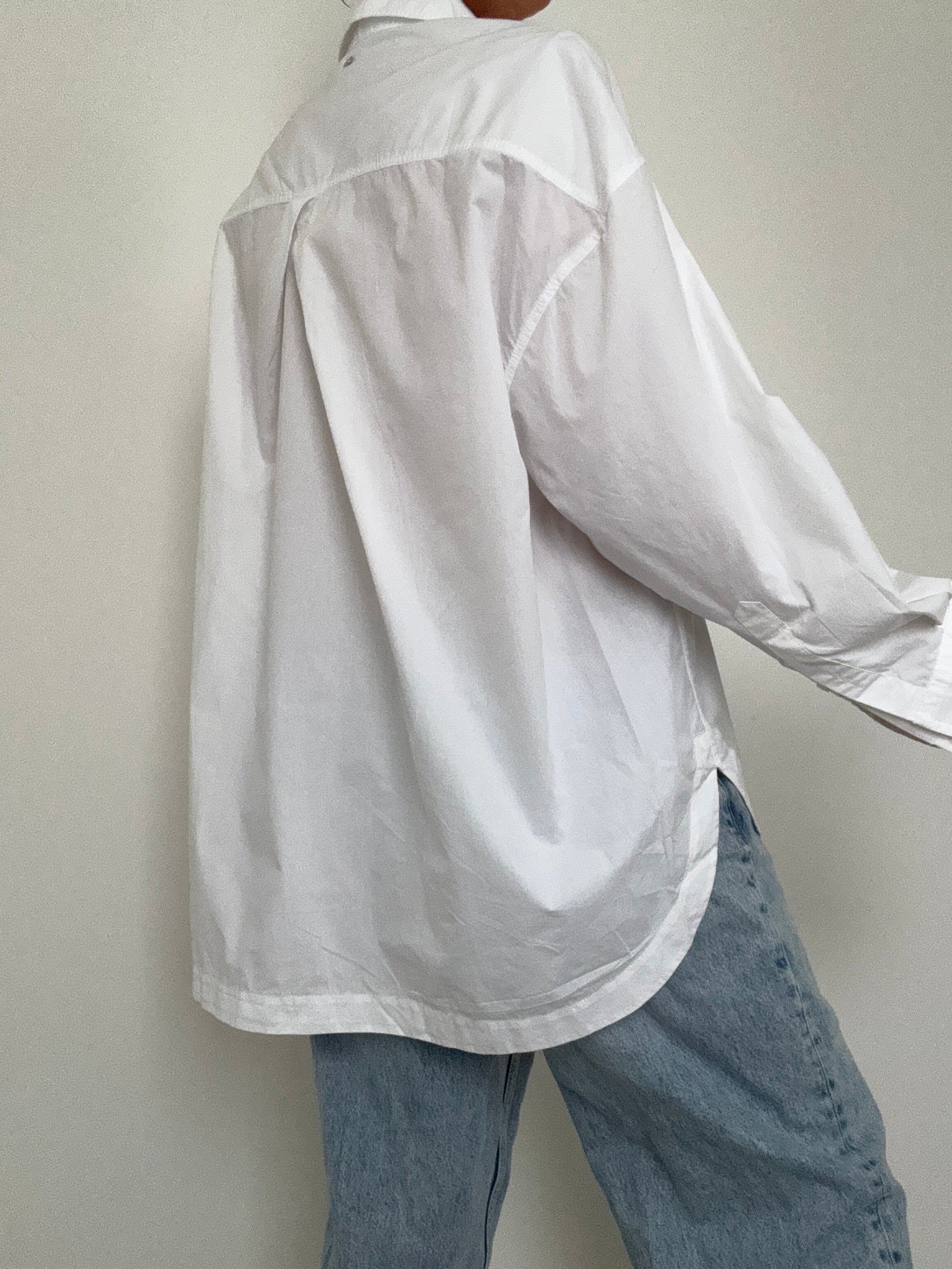 Hugo Boss Tops Oversized Fit Blouse In Cotton Poplin And Organza White