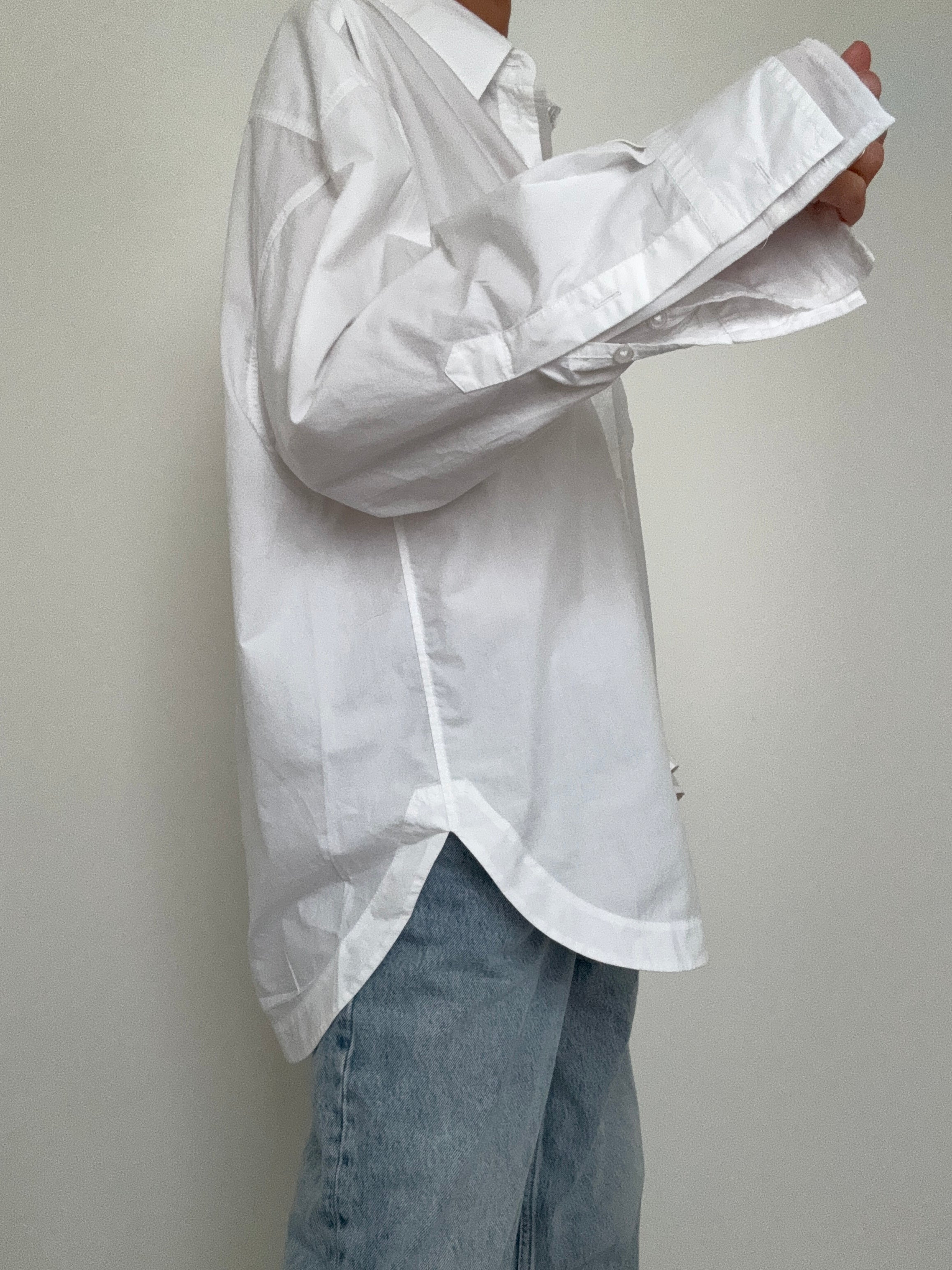Oversized Fit Blouse In Cotton Poplin And Organza White | Tops