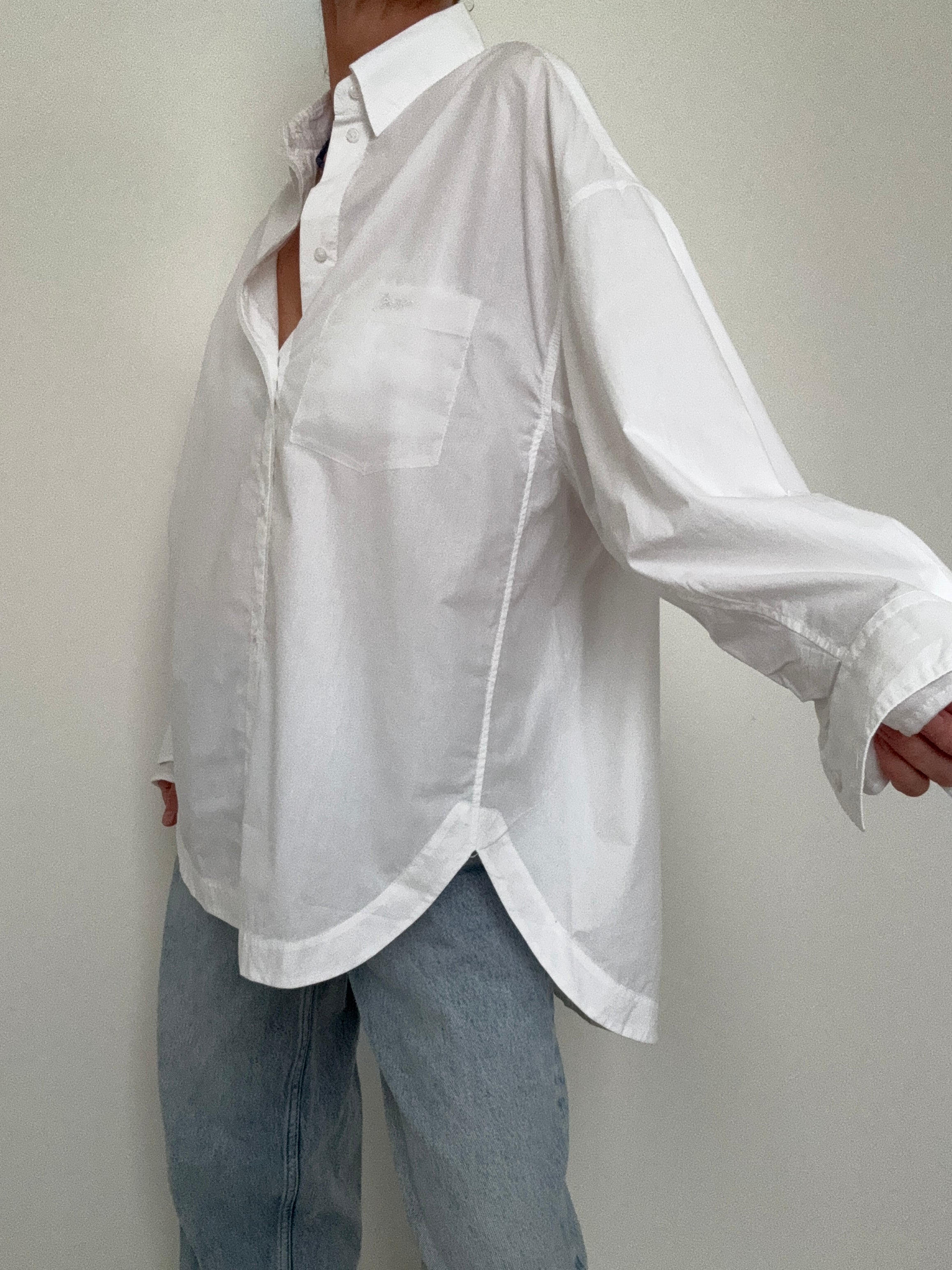 Hugo Boss Tops Oversized Fit Blouse In Cotton Poplin And Organza White