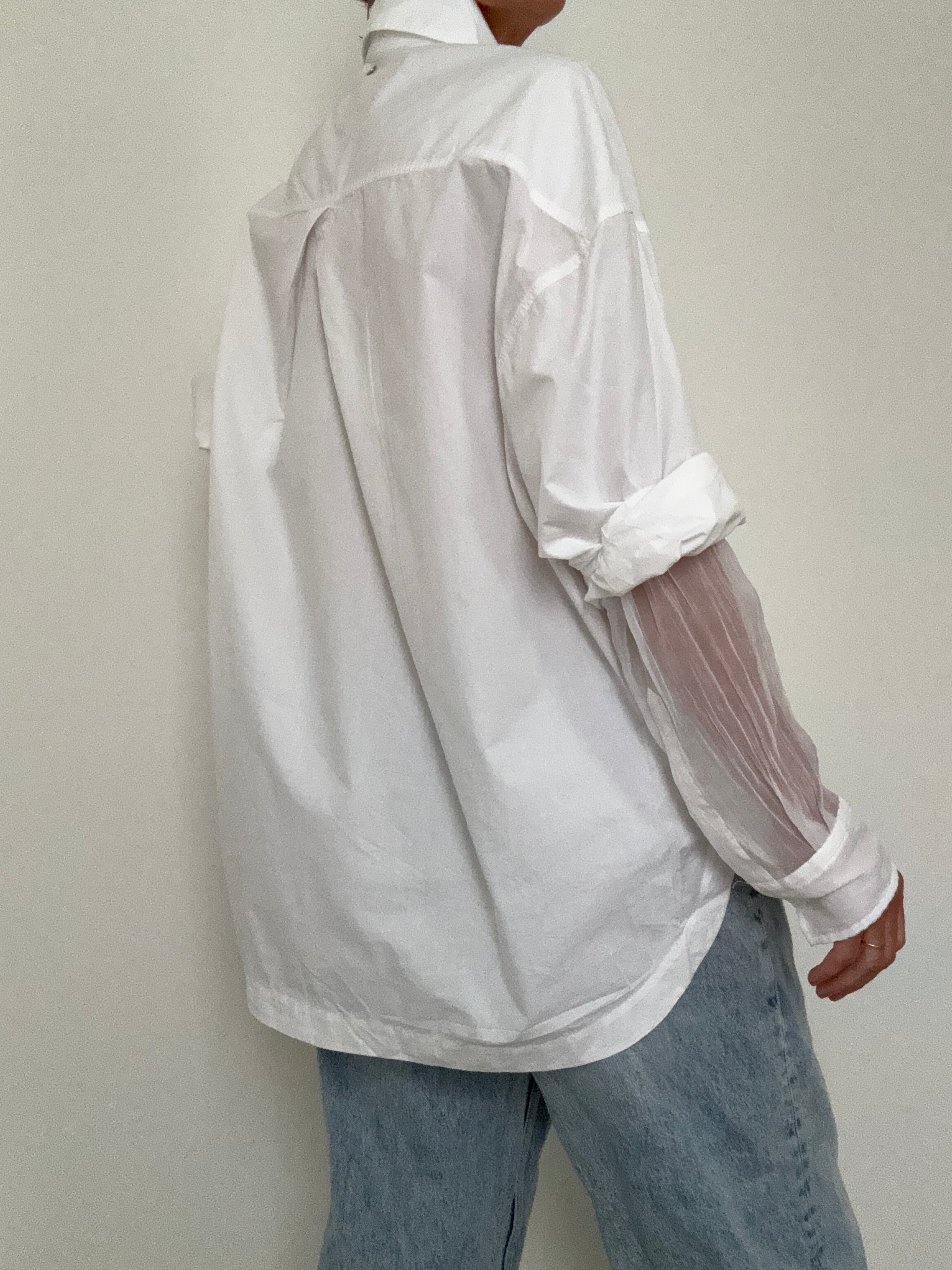 Hugo Boss Tops Oversized Fit Blouse In Cotton Poplin And Organza White