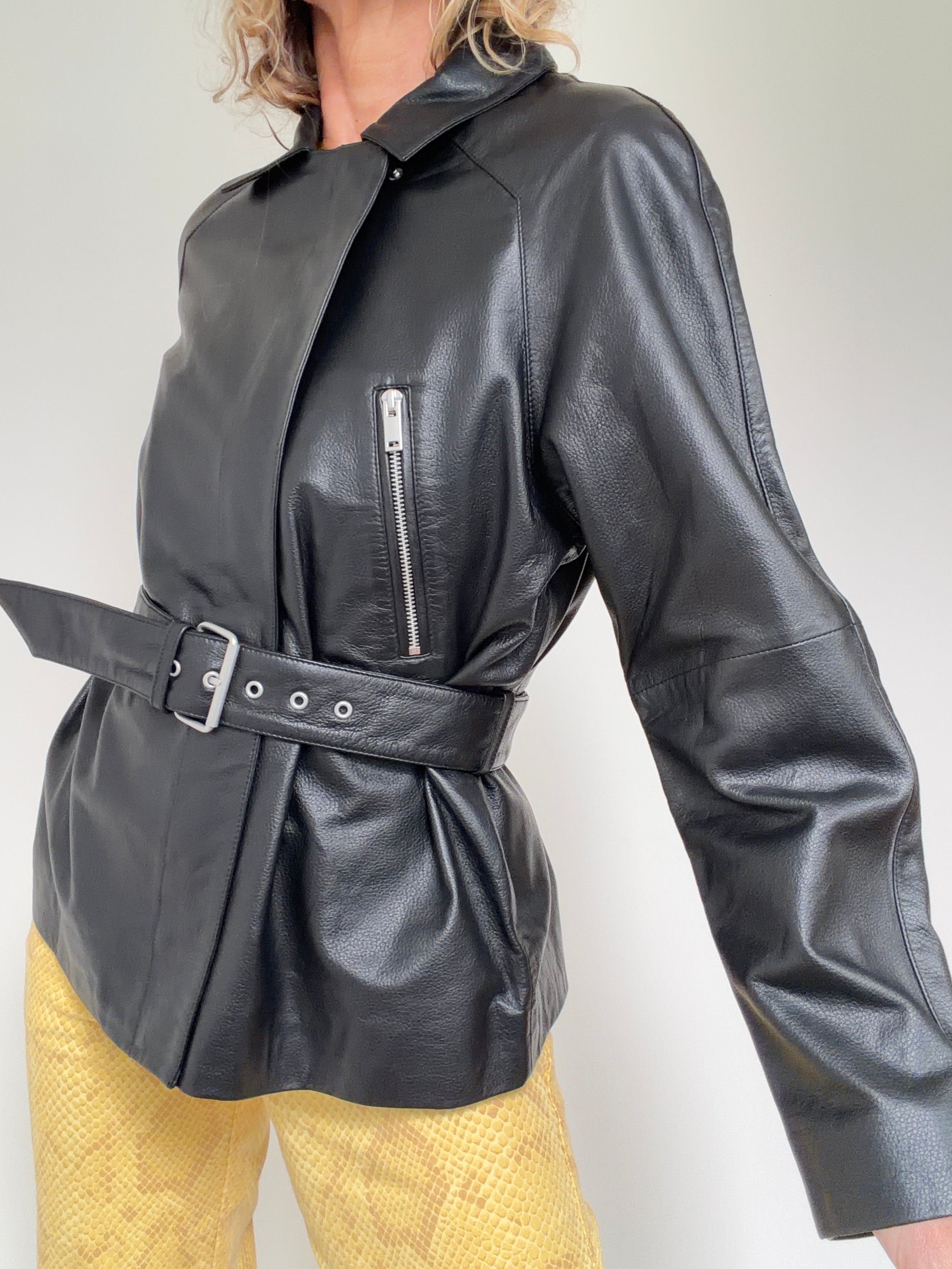IKKS Jackets Small Grained Leather Oversized Biker Jacket