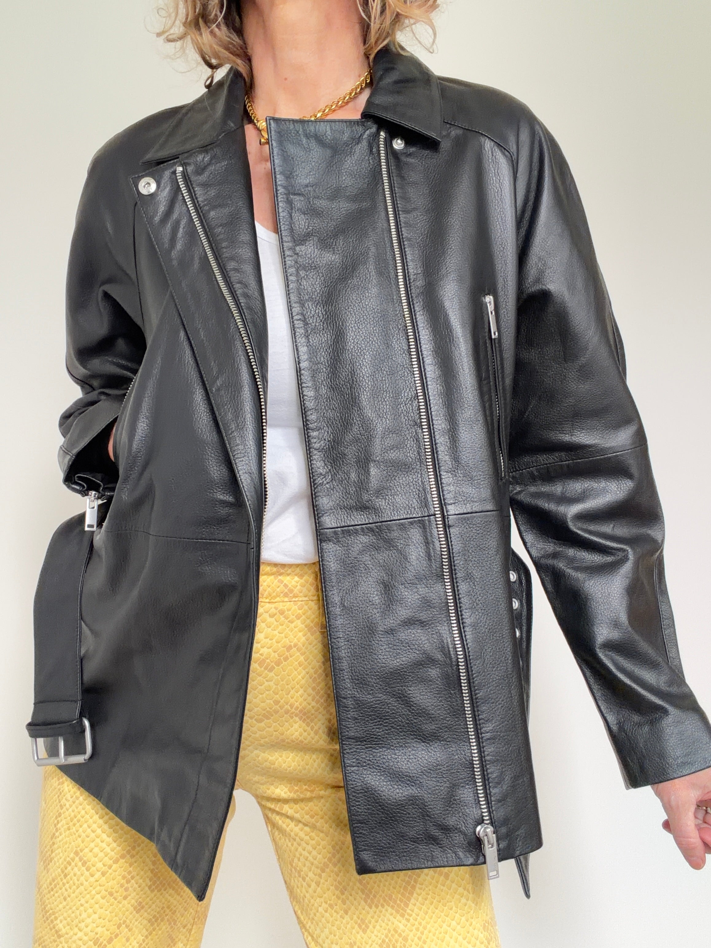 IKKS Jackets Small Grained Leather Oversized Biker Jacket