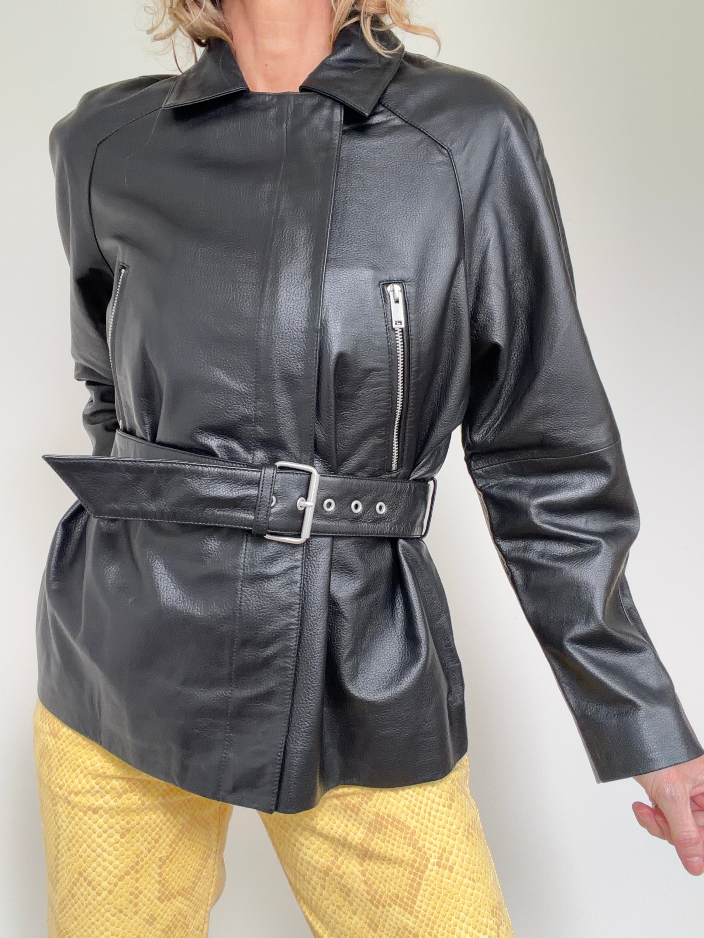 IKKS Jackets Small Grained Leather Oversized Biker Jacket