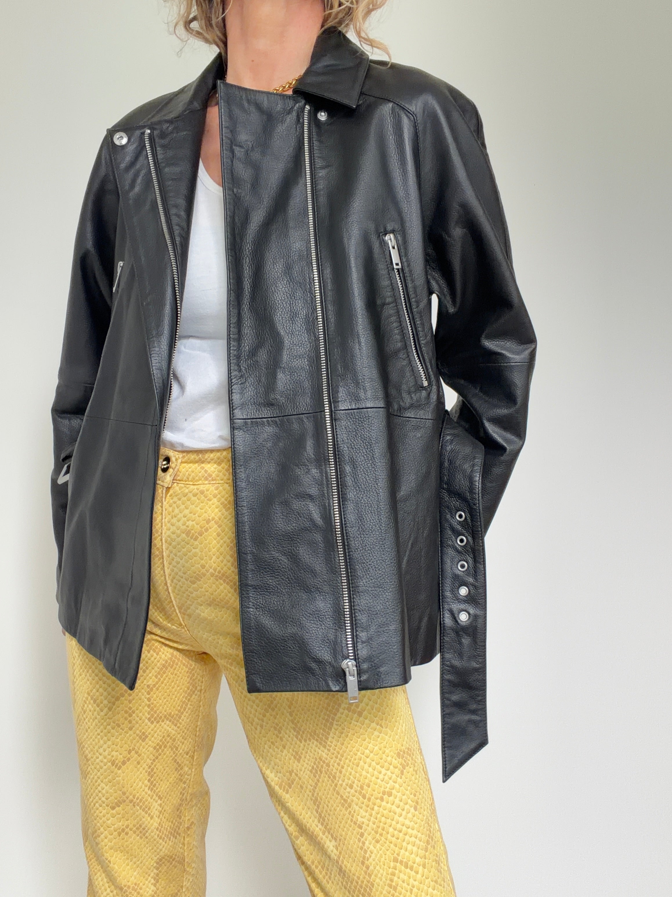 IKKS Jackets Small Grained Leather Oversized Biker Jacket