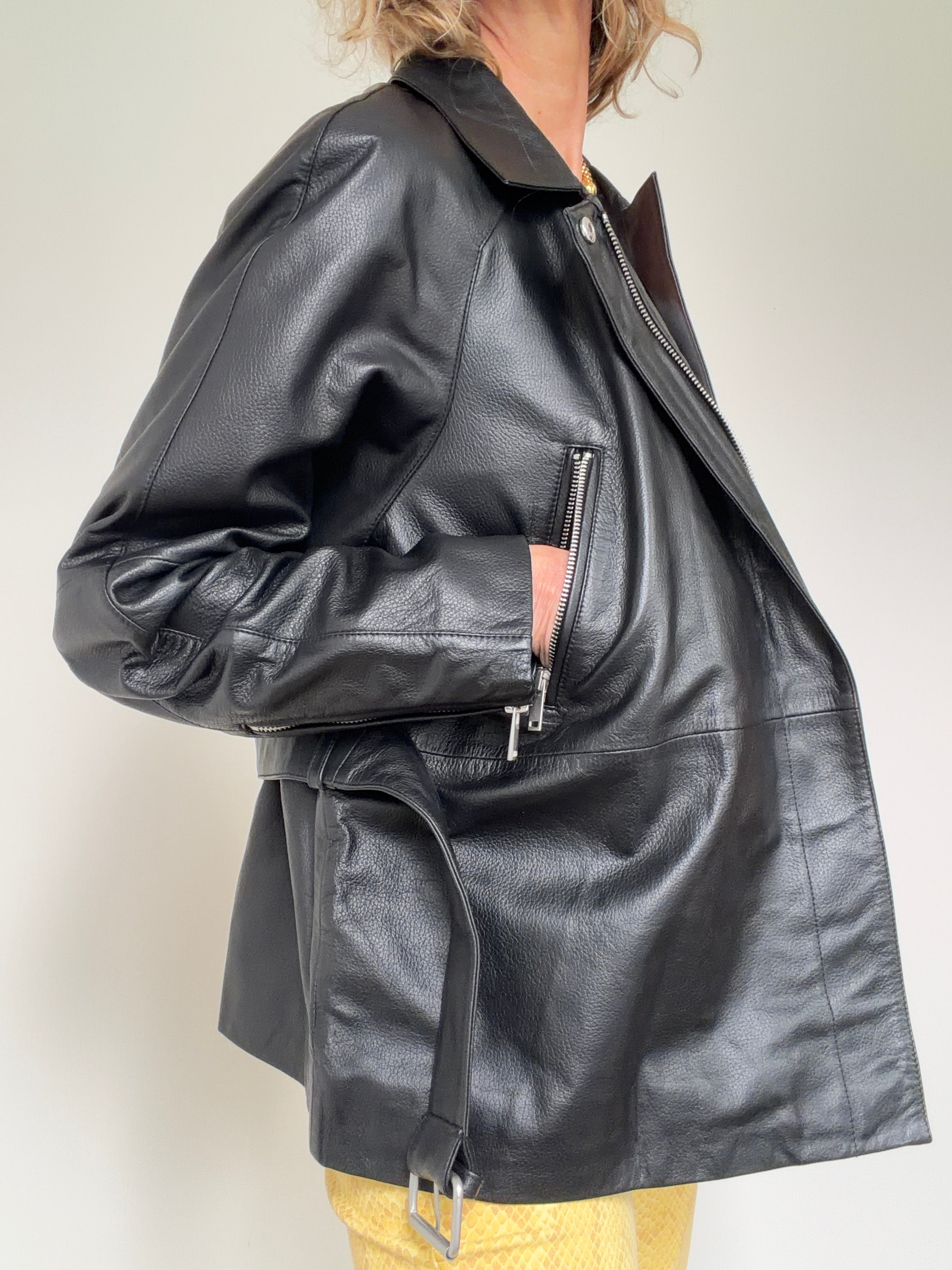 IKKS Jackets Small Grained Leather Oversized Biker Jacket