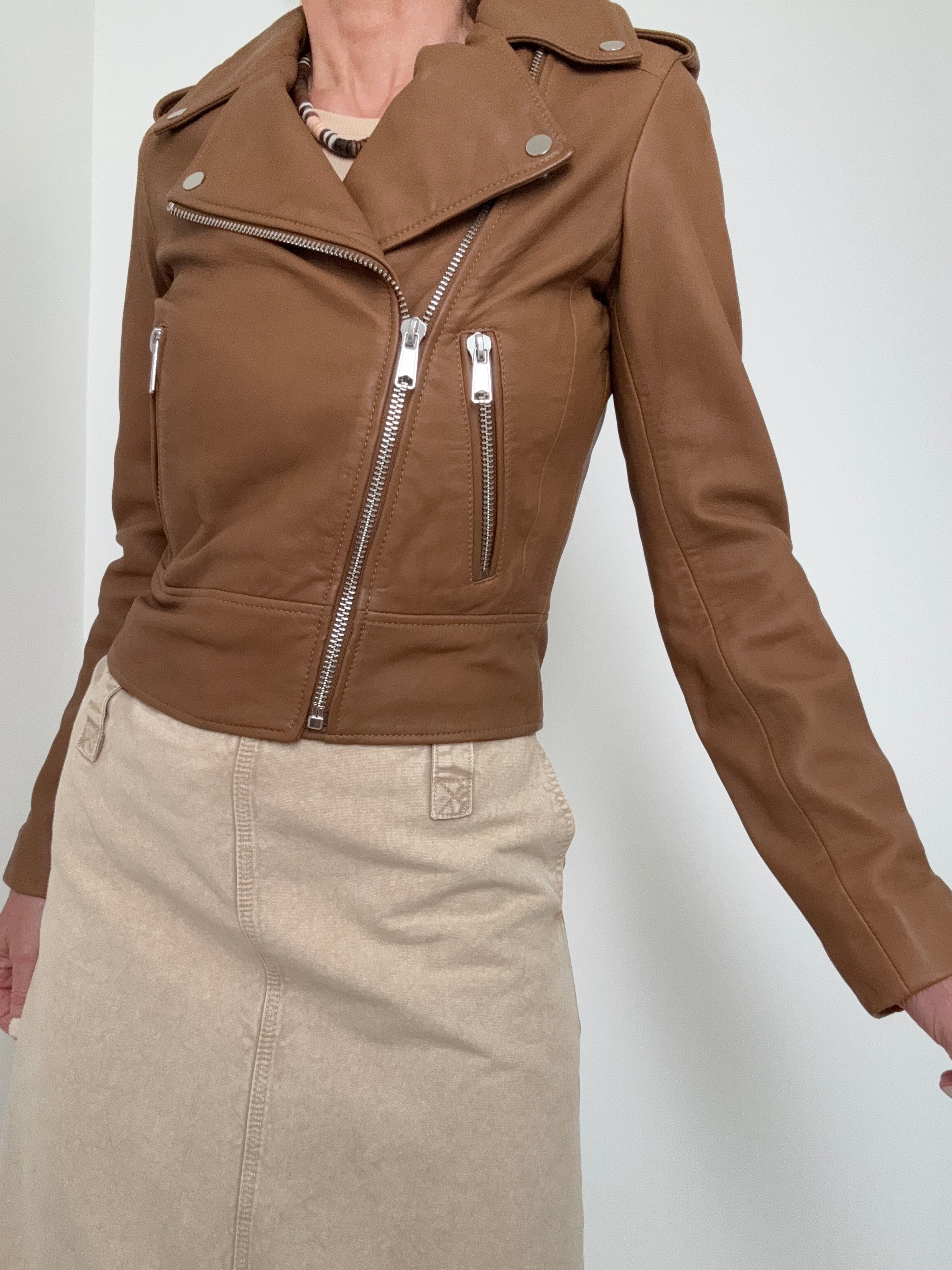 Soft Leather Tan Biker Jacket | Jackets