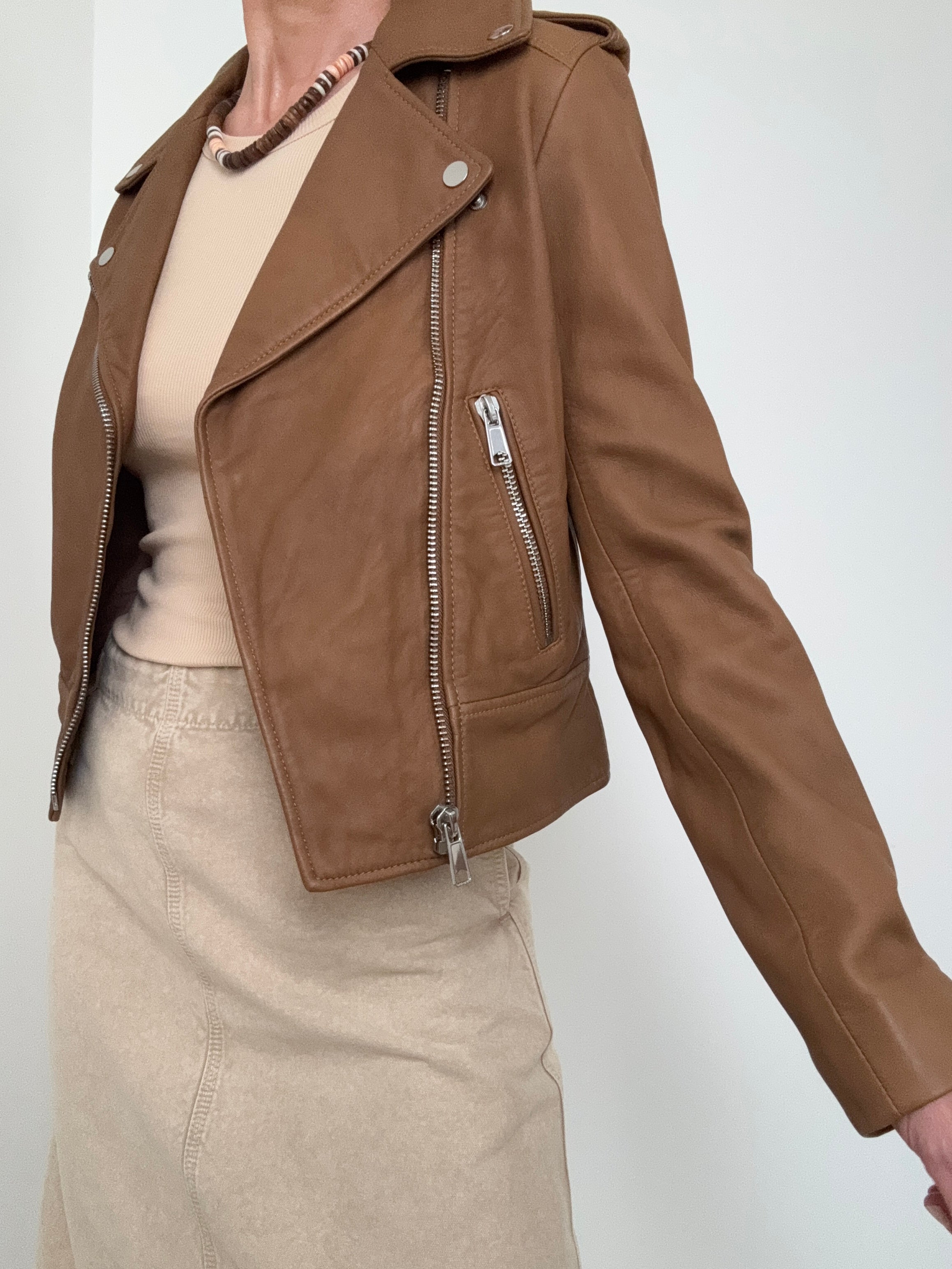 Soft Leather Tan Biker Jacket | Jackets