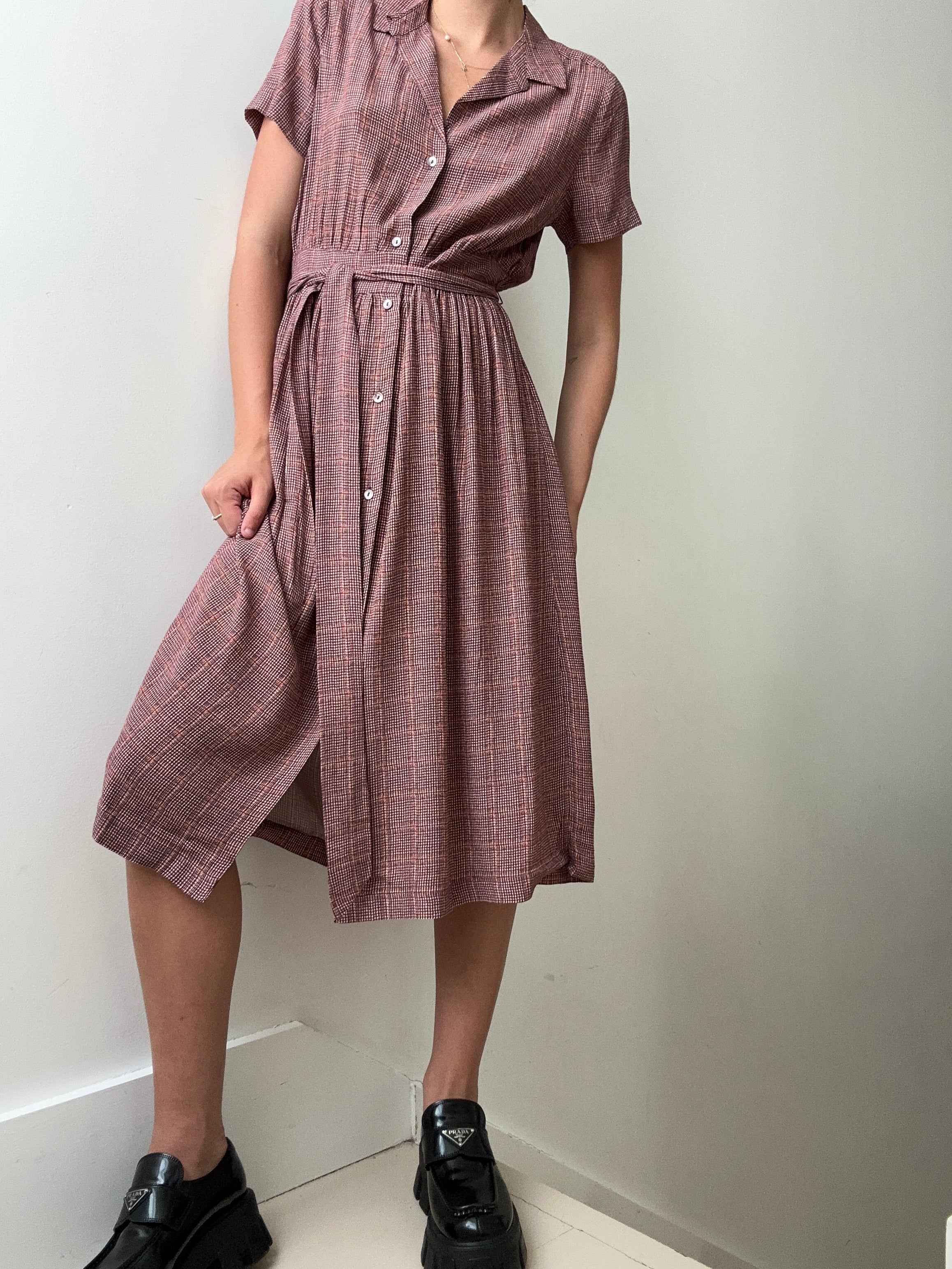 Indi & Cold Terracota Checked Shirtdress | Dresses