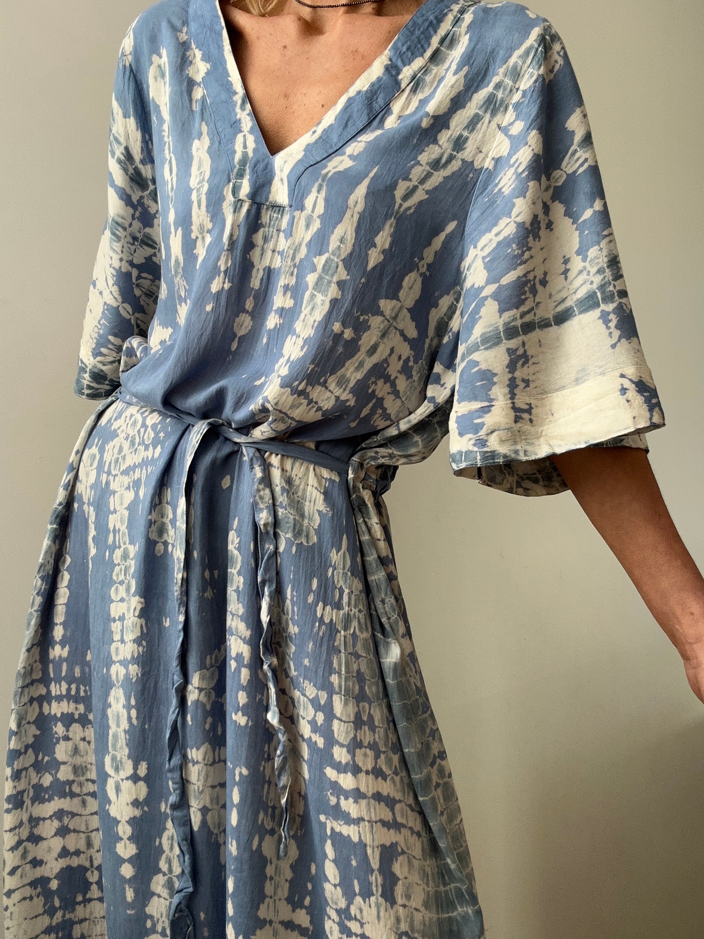 Indiska Dresses Noomi Kaftan Dress Blue Tie Dye