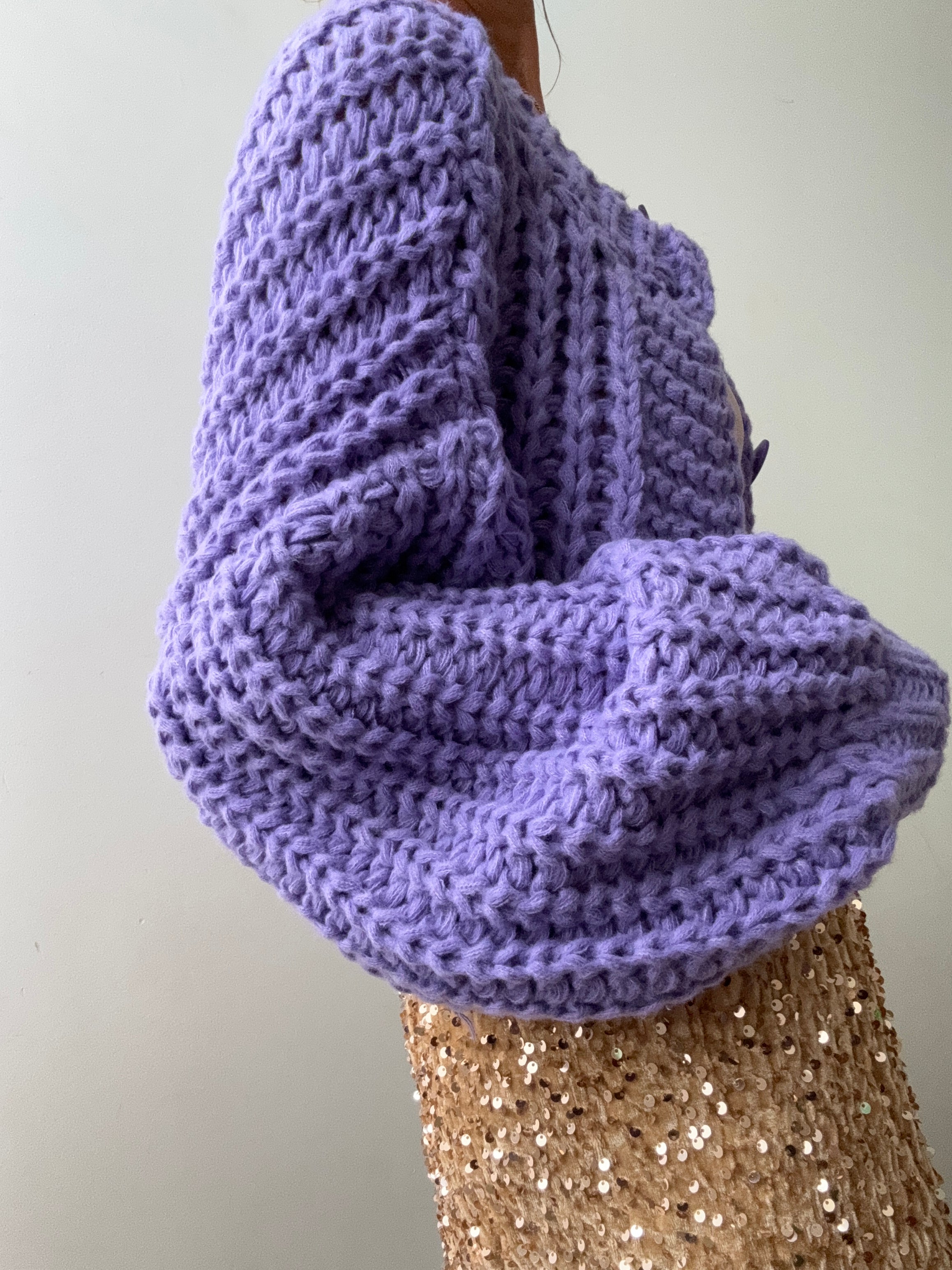 Jetsetbohemian Cardigans One Size Chunky Knit Crop Cardigan Purple