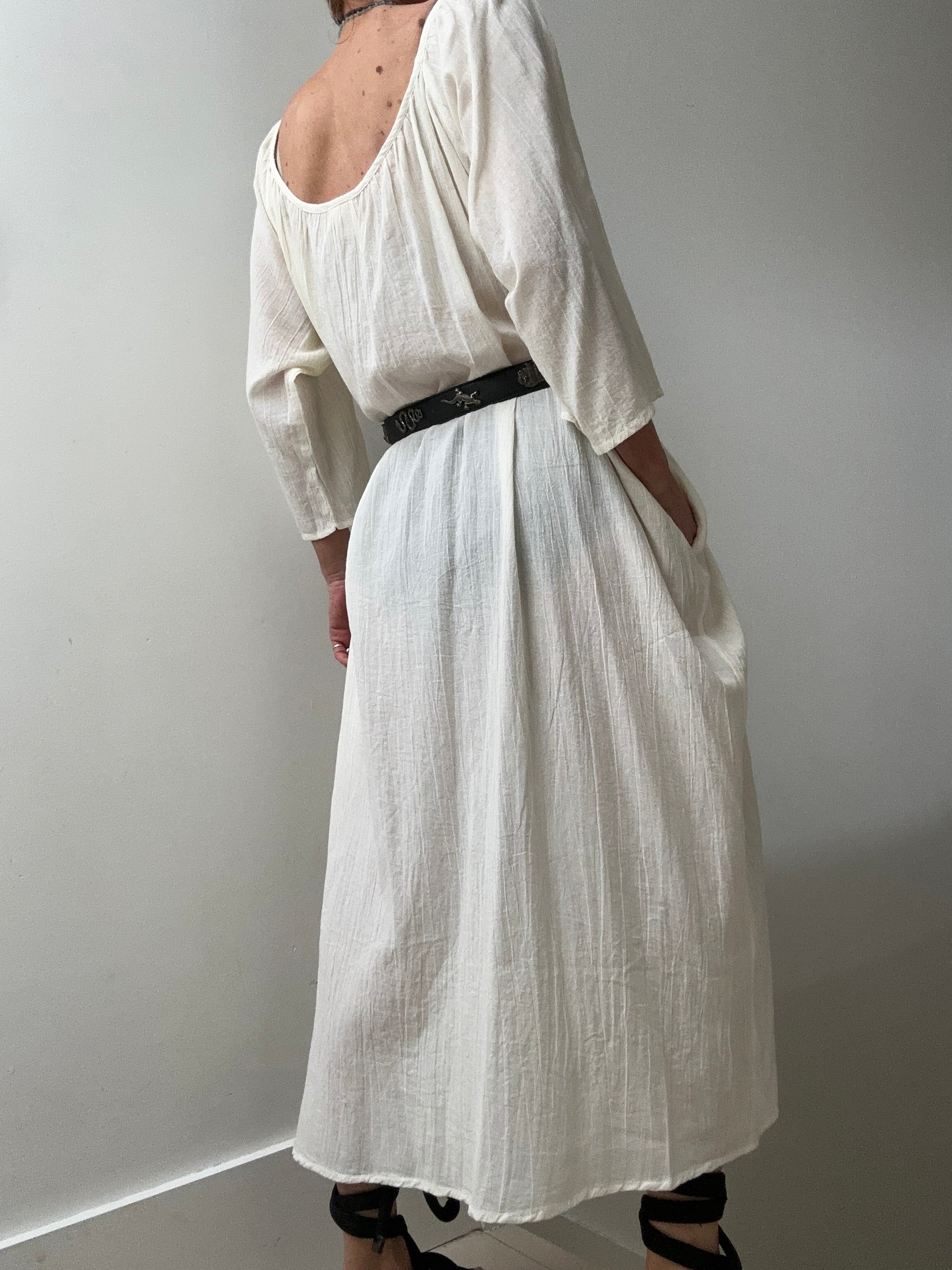 Round Neck Cotton Dress in Natural | Dresses