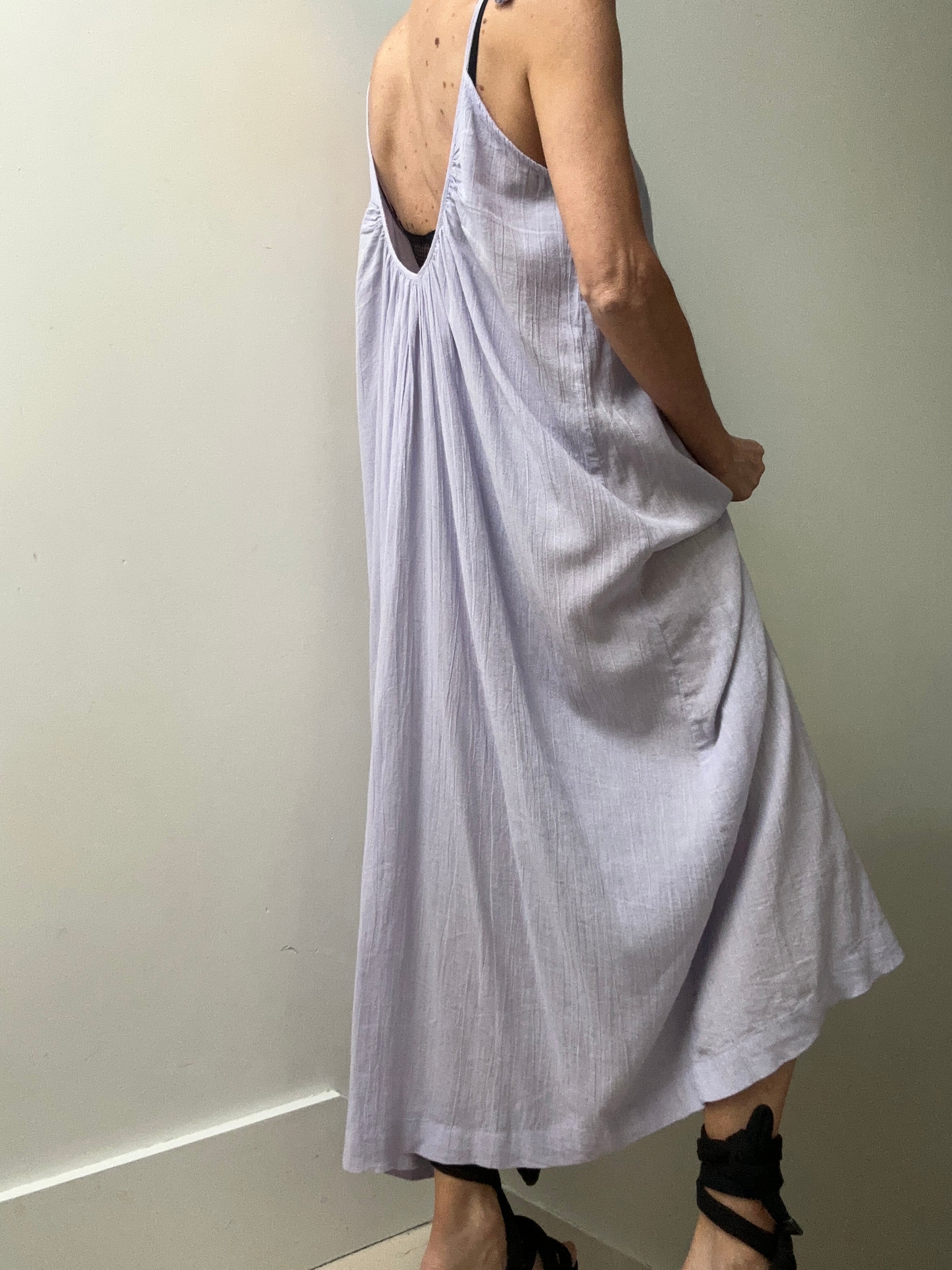Jetsetbohemian Dresses One Size Tie Strap Cotton Dress in Lilac