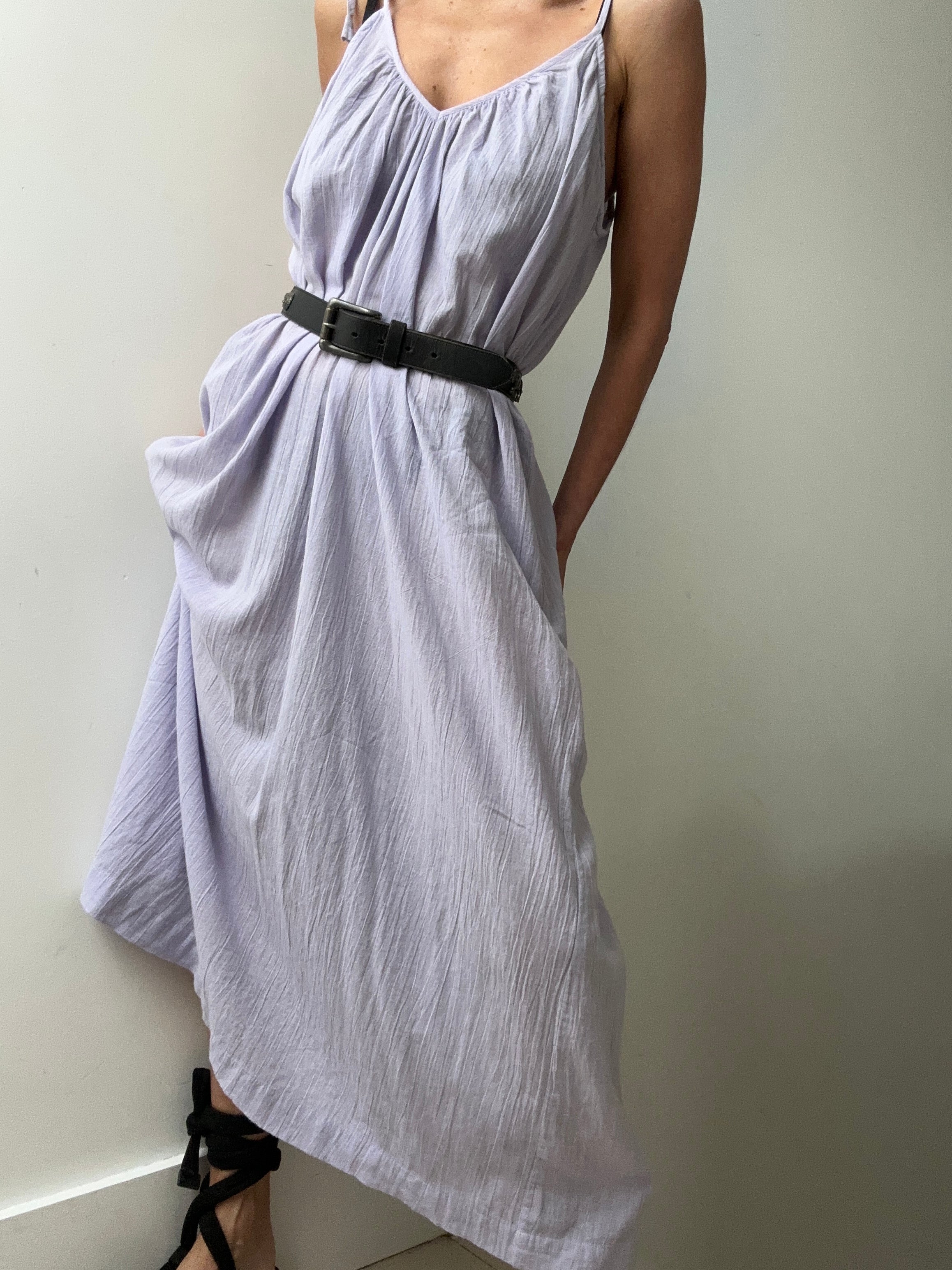 Jetsetbohemian Dresses One Size Tie Strap Cotton Dress in Lilac
