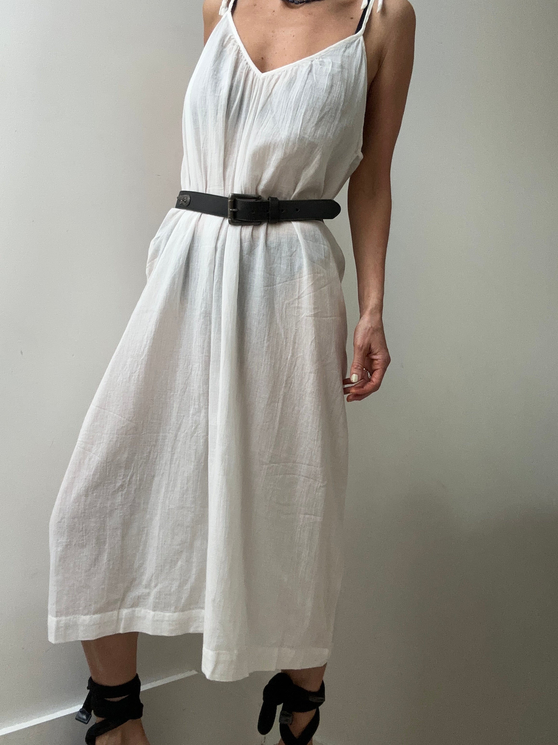 Jetsetbohemian Dresses One Size Tie Strap Cotton Dress in White